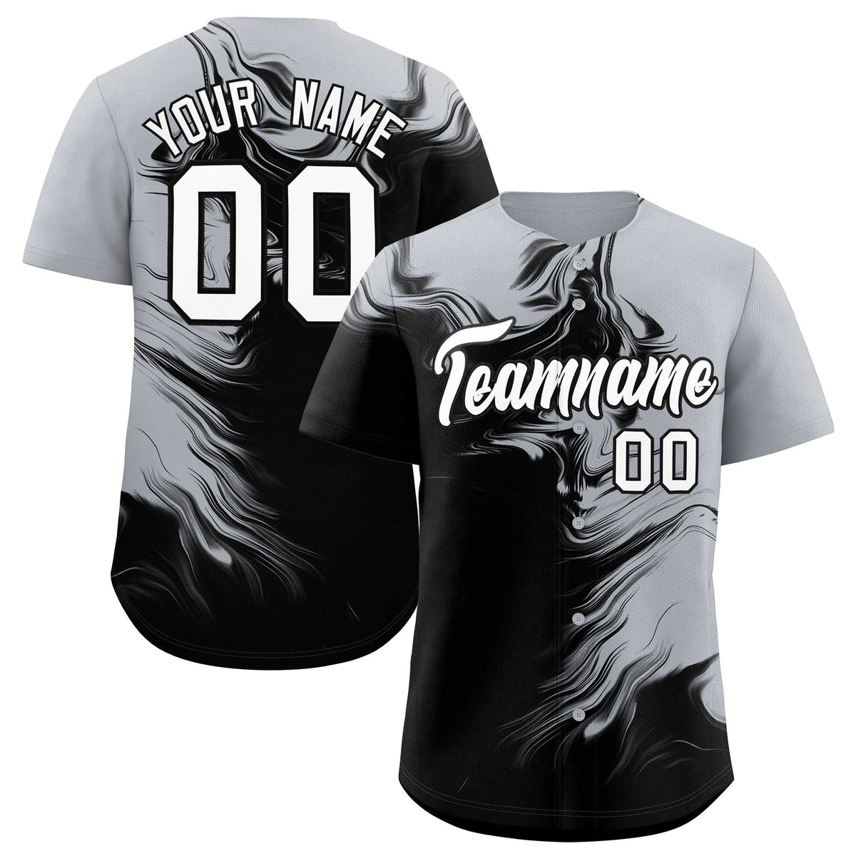 Custom Gray Black Personalized Ink Pattern Authentic Baseball Jersey| KXKSHOP