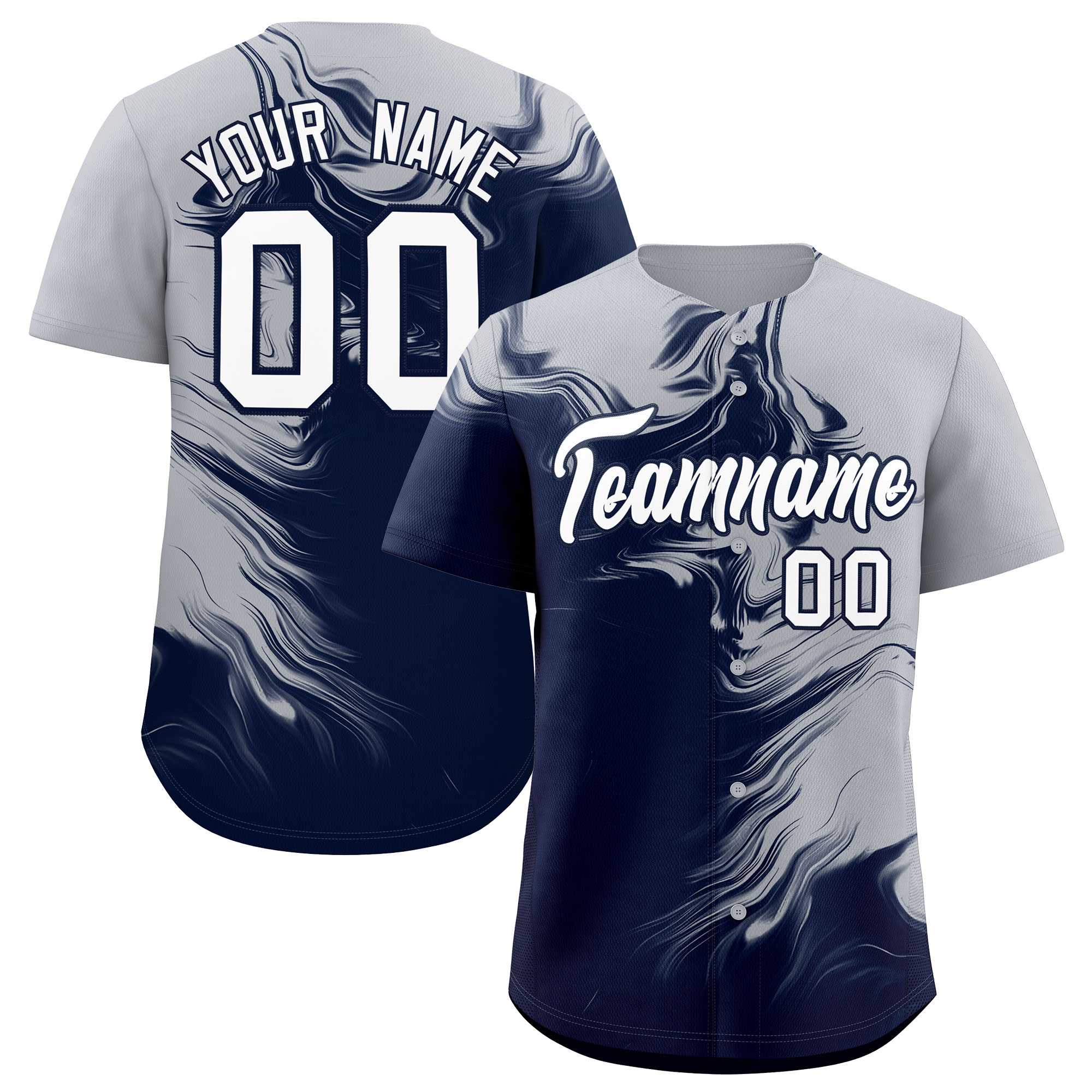 Custom Gray Navy Personalized Ink Pattern Authentic Baseball Jersey| KXKSHOP