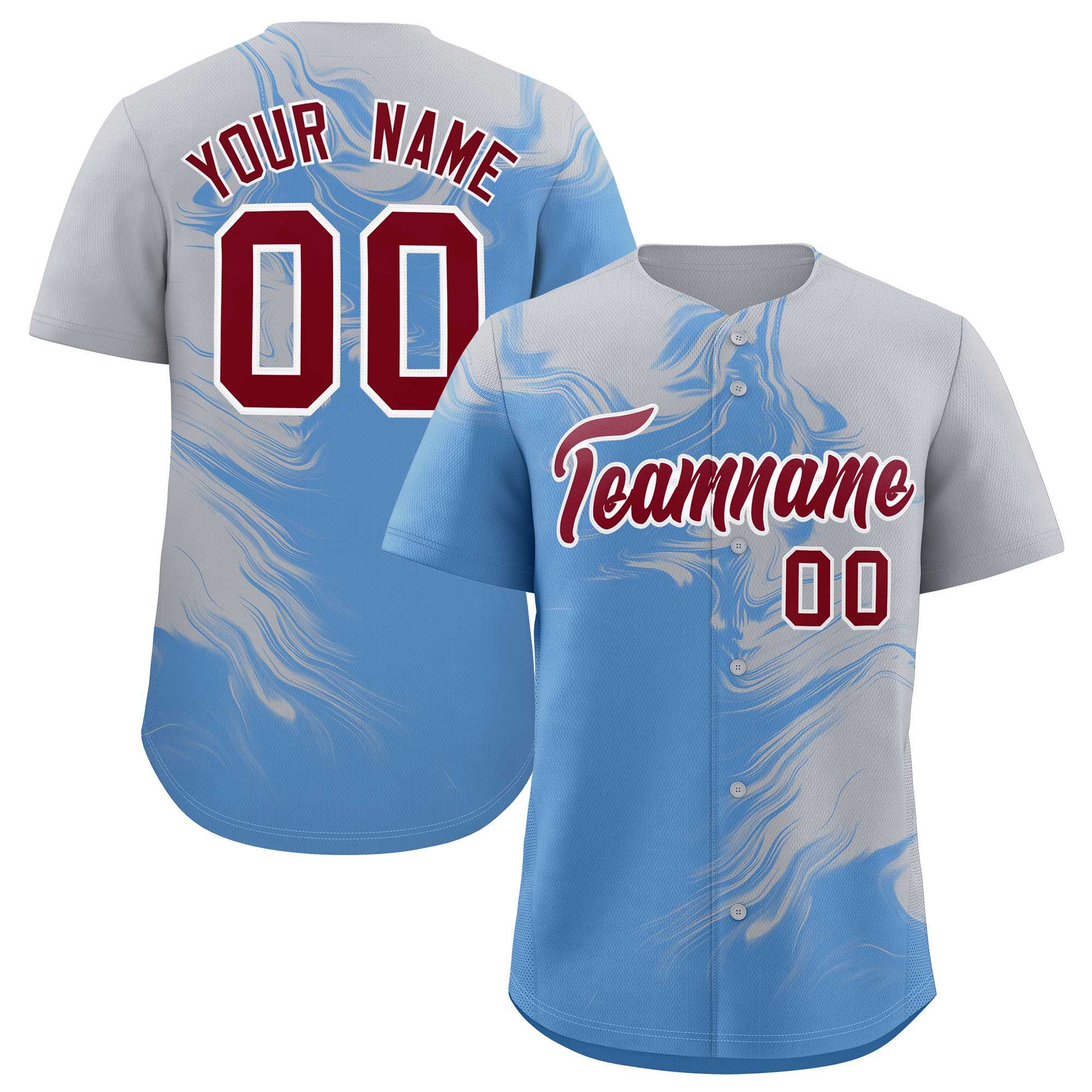 Custom Gray Powder Blue Personalized Ink Pattern Authentic Baseball Jersey| KXKSHOP