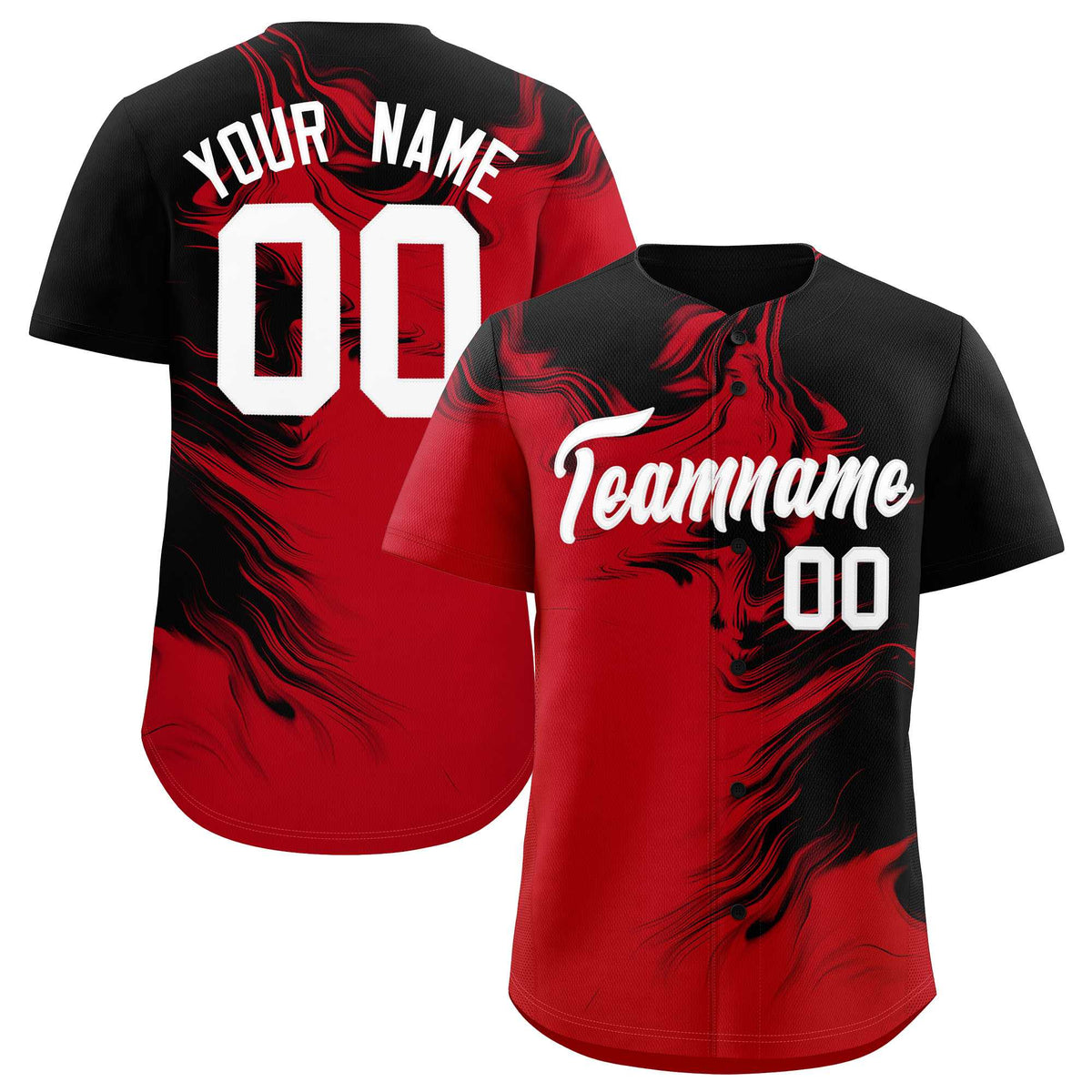 Custom Black Red Personalized Ink Pattern Authentic Baseball Jersey| KXKSHOP