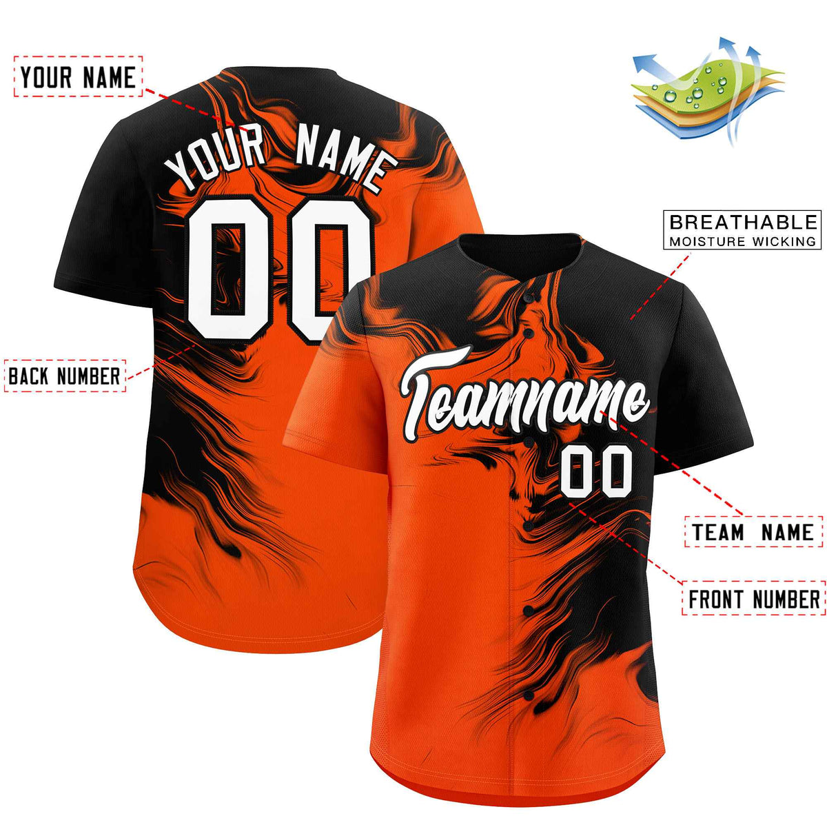 Custom Black Orange Personalized Ink Pattern Authentic Baseball Jersey| KXKSHOP