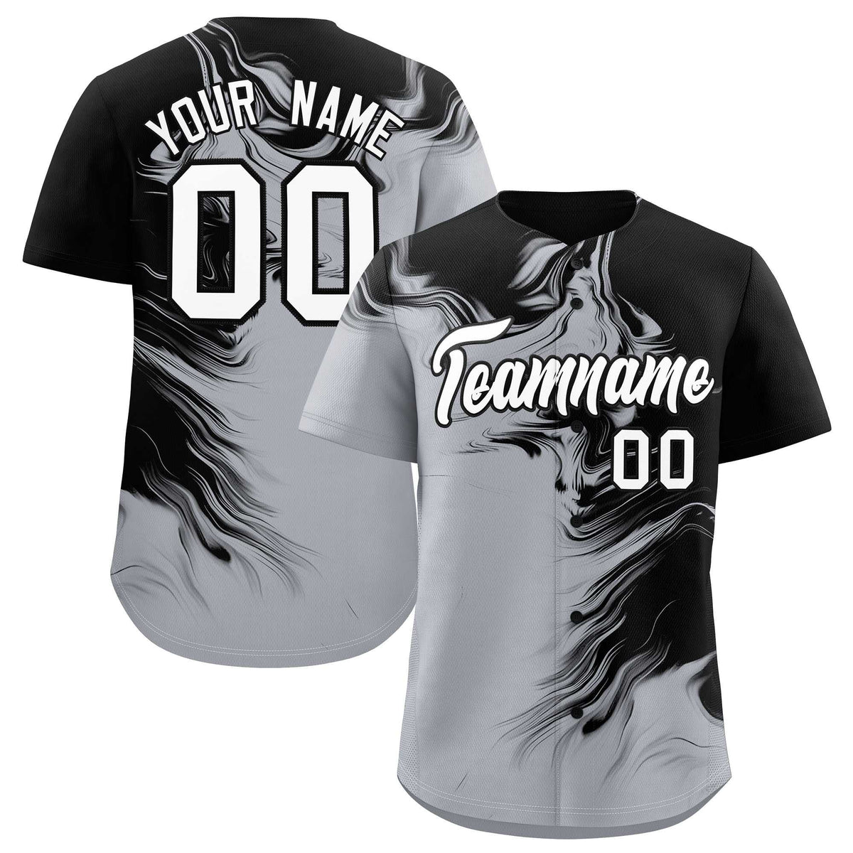 Custom Black Gray Personalized Ink Pattern Authentic Baseball Jersey| KXKSHOP