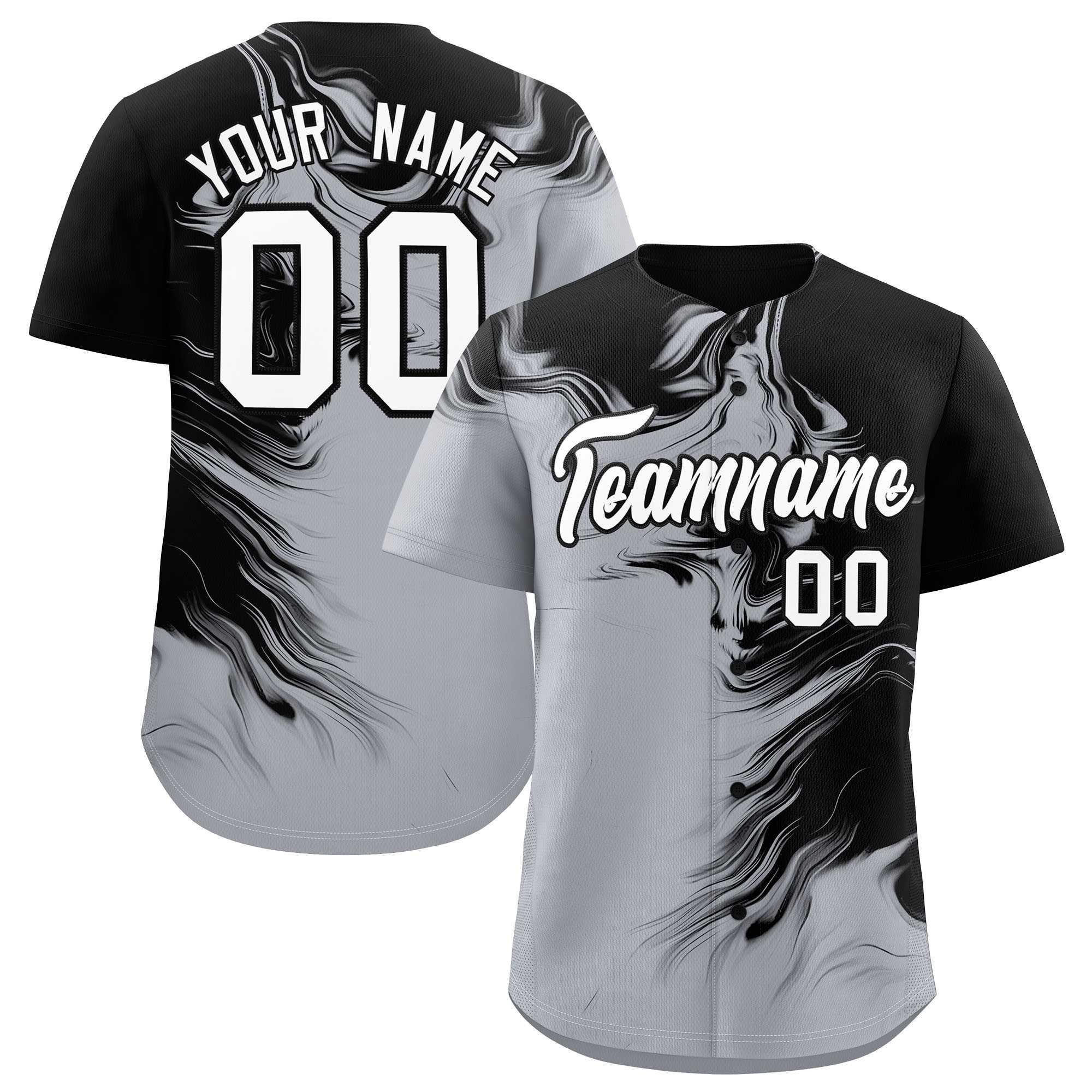 Custom Black Gray Personalized Ink Pattern Authentic Baseball Jersey| KXKSHOP