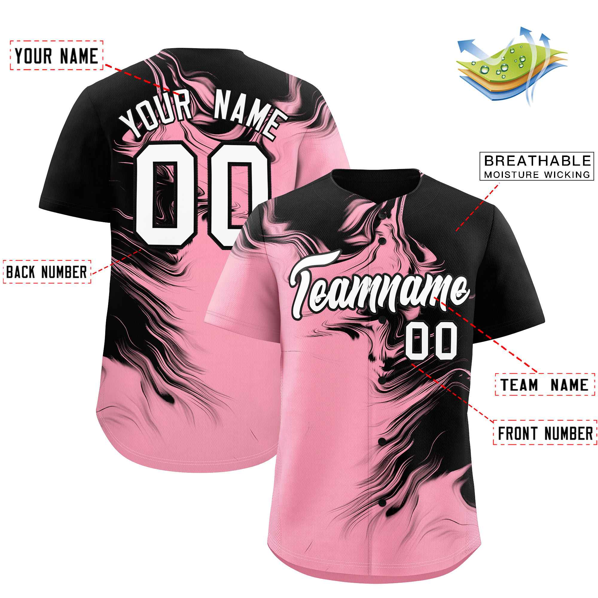 Custom Black Light Pink Personalized Ink Pattern Authentic Baseball Jersey| KXKSHOP