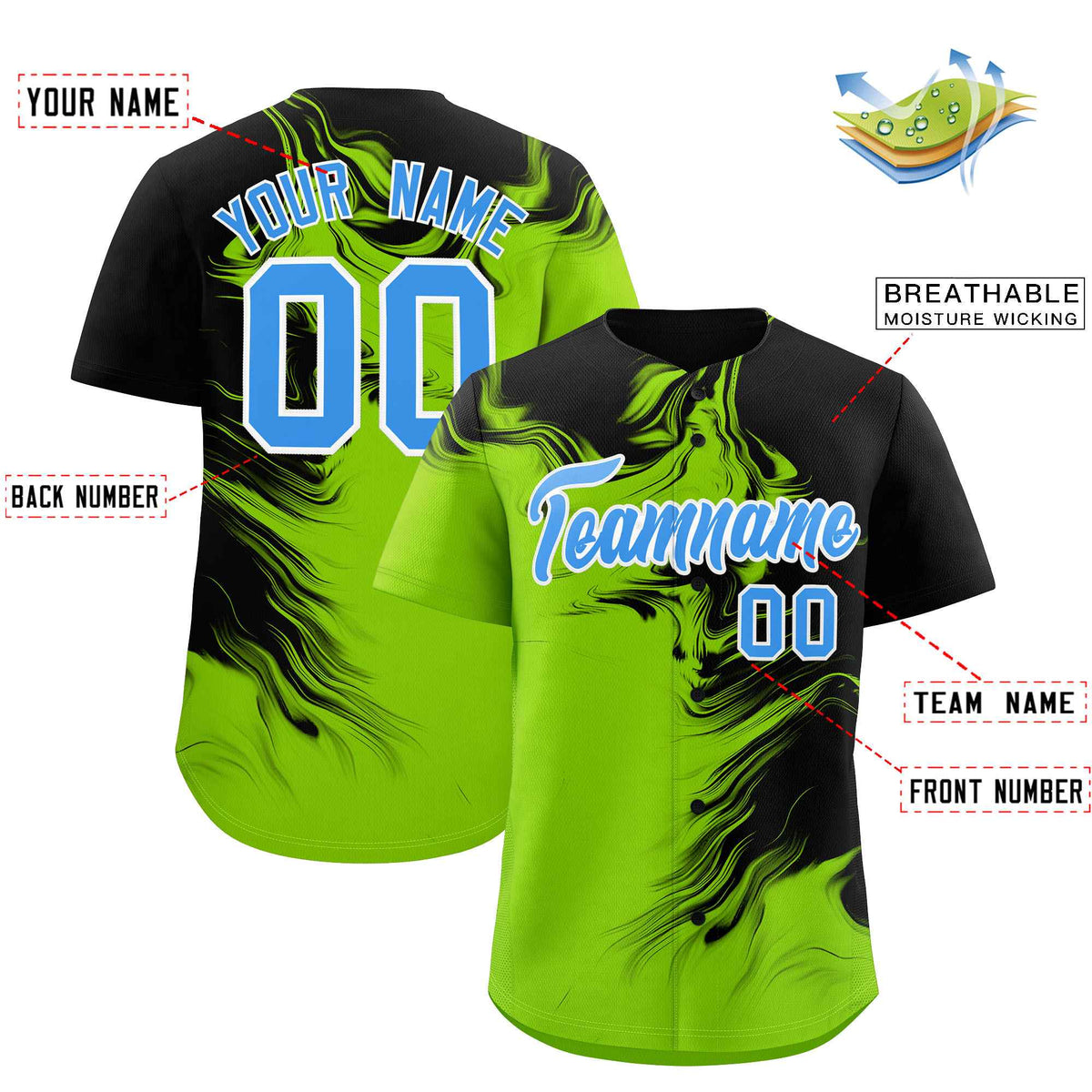 Custom Black Neon Green Personalized Ink Pattern Authentic Baseball Jersey| KXKSHOP
