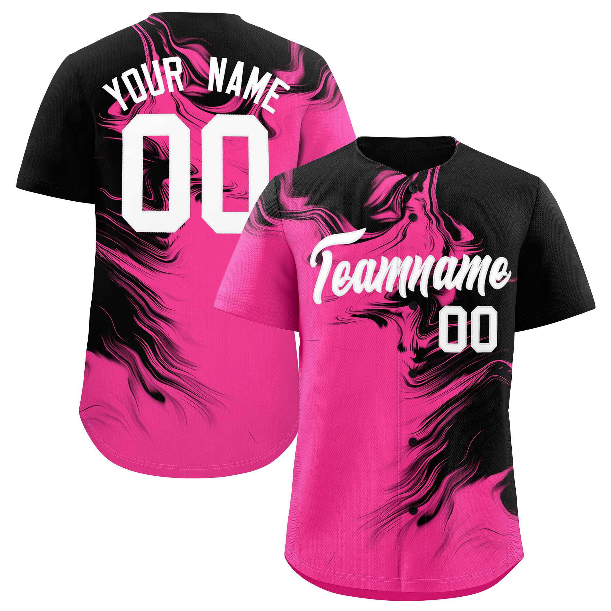 Custom Black Pink Personalized Ink Pattern Authentic Baseball Jersey| KXKSHOP