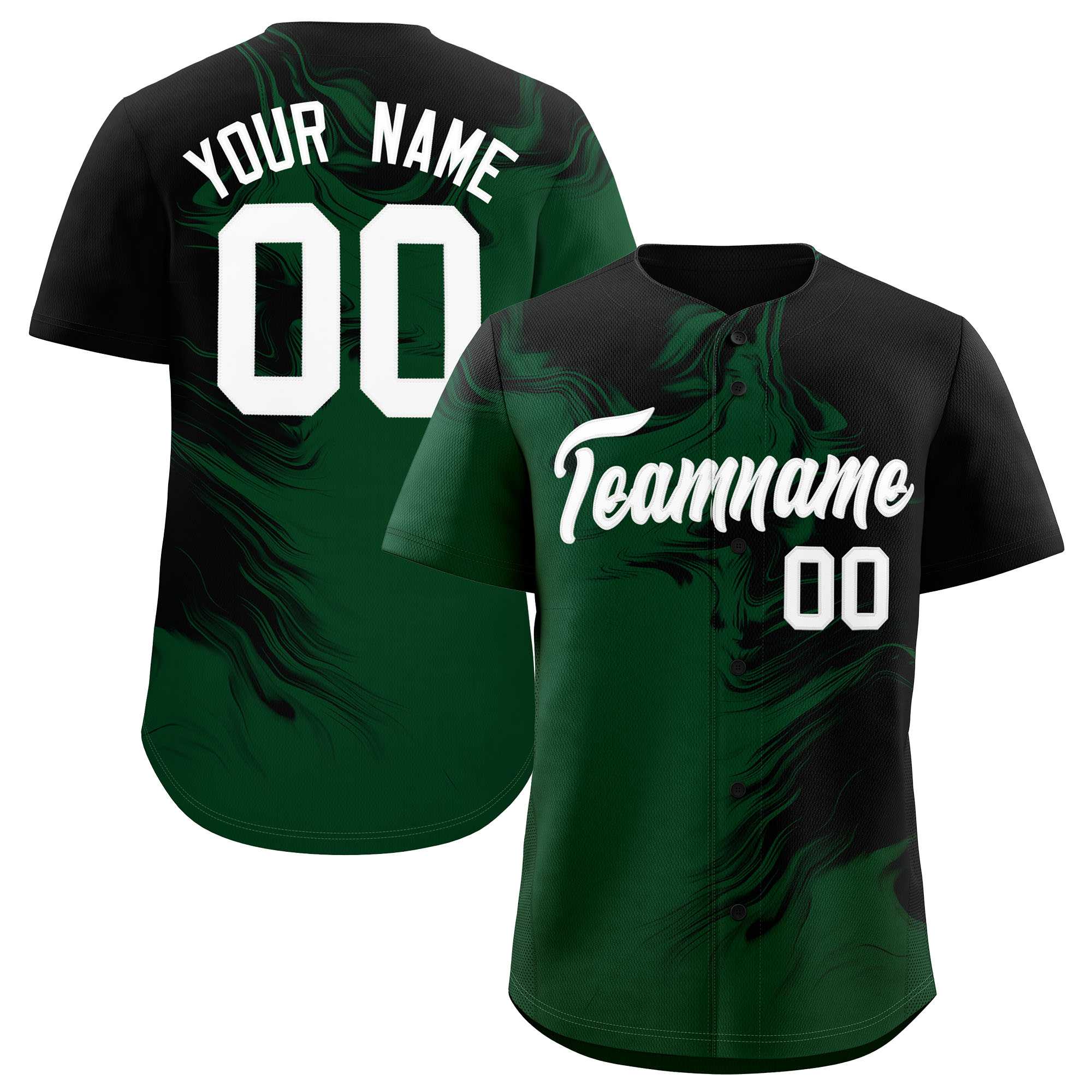 Custom Black Green Personalized Ink Pattern Authentic Baseball Jersey| KXKSHOP