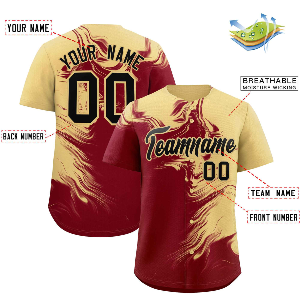 Custom Khaki Crimson Personalized Ink Pattern Authentic Baseball Jersey| KXKSHOP