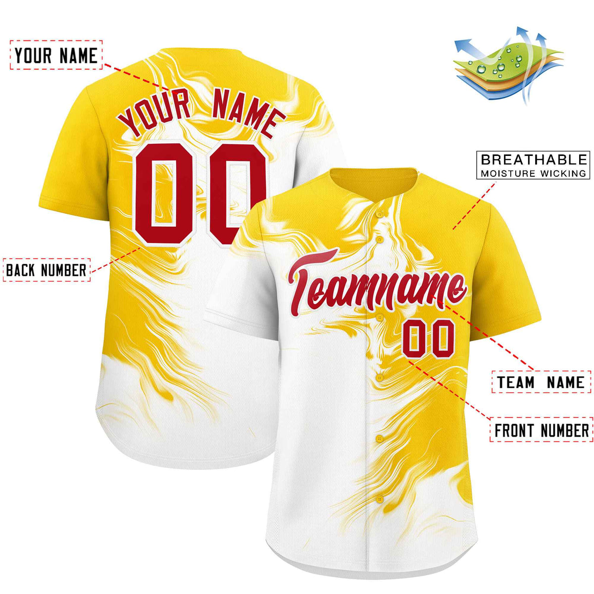 Custom Gold White Personalized Ink Pattern Authentic Baseball Jersey| KXKSHOP