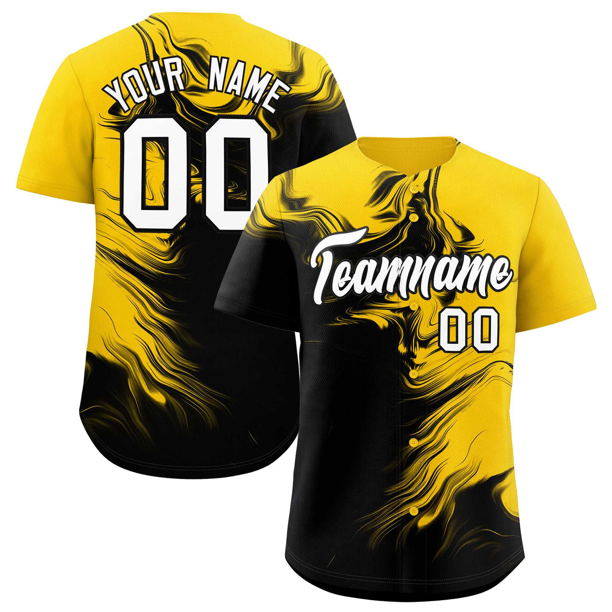 Custom Gold Black Personalized Ink Pattern Authentic Baseball Jersey| KXKSHOP