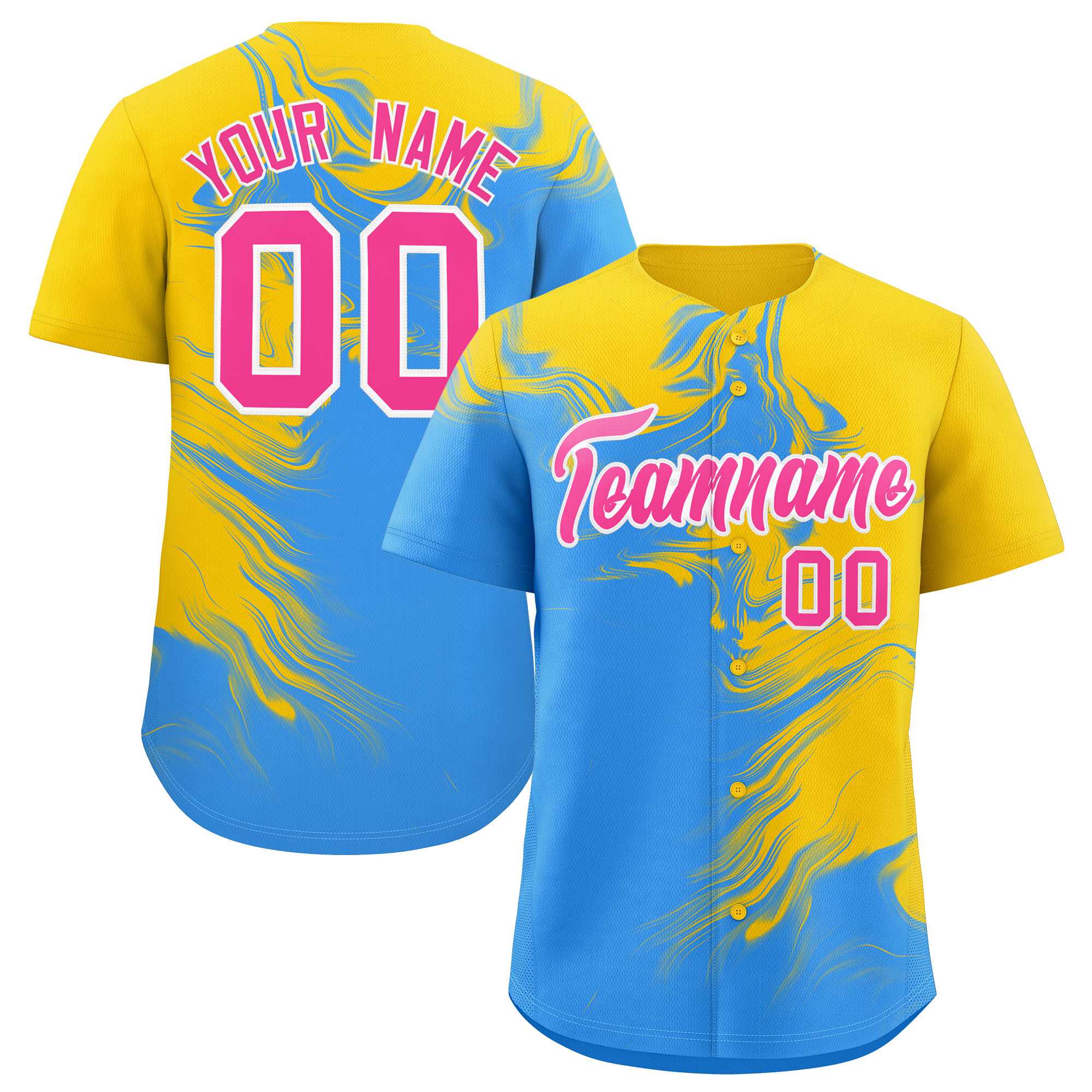 Custom Gold Powder Blue Personalized Ink Pattern Authentic Baseball Jersey| KXKSHOP