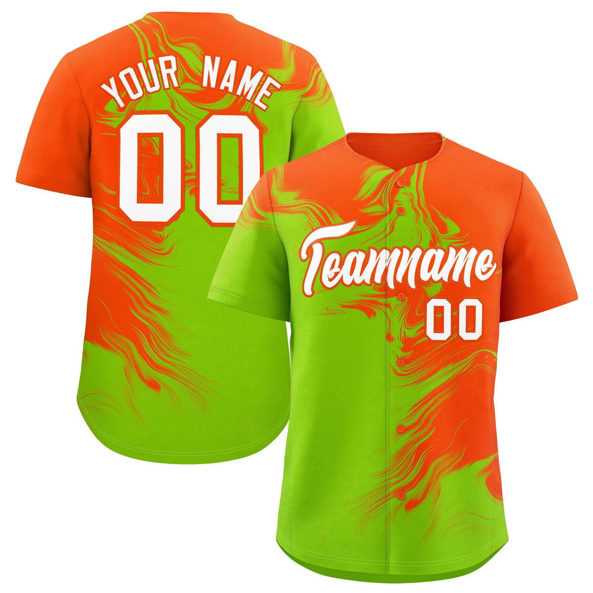 Custom Orange Neon Green Personalized Ink Pattern Authentic Baseball Jersey| KXKSHOP