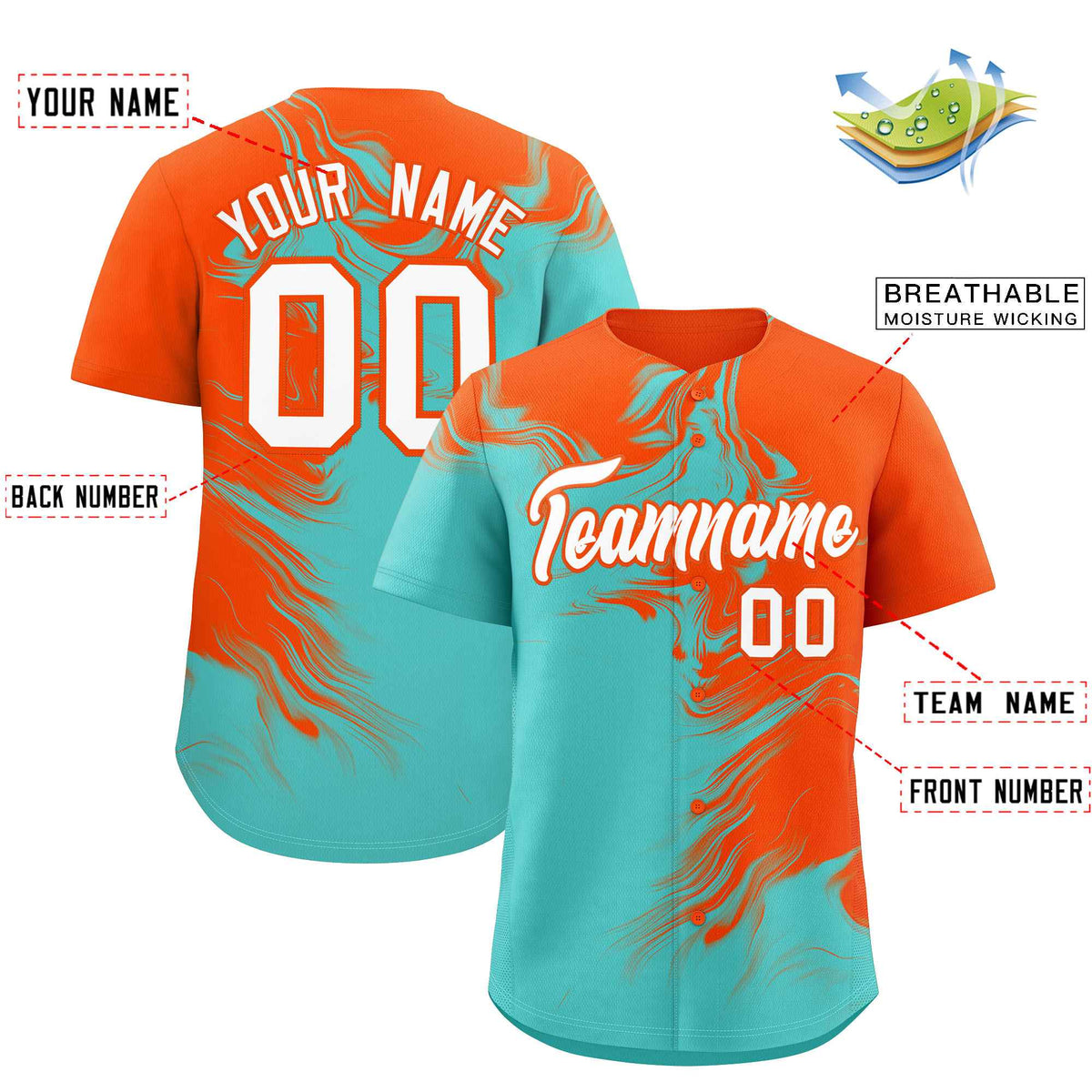 Custom Orange Bright Green Personalized Ink Pattern Authentic Baseball Jersey| KXKSHOP
