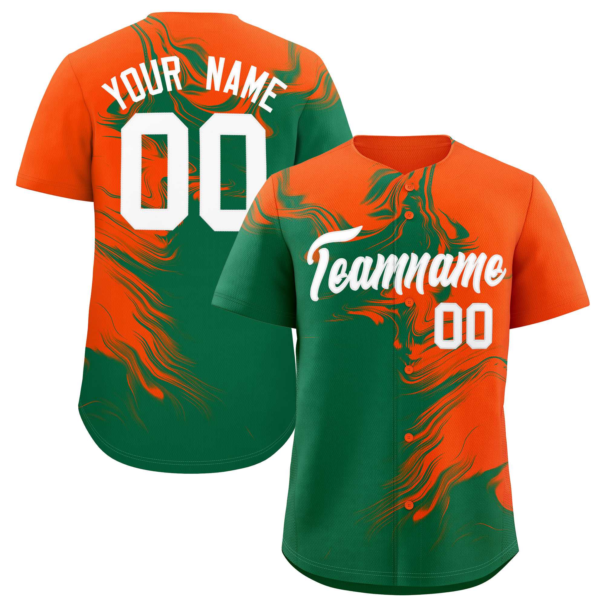 Custom Orange Kelly Green Personalized Ink Pattern Authentic Baseball Jersey| KXKSHOP