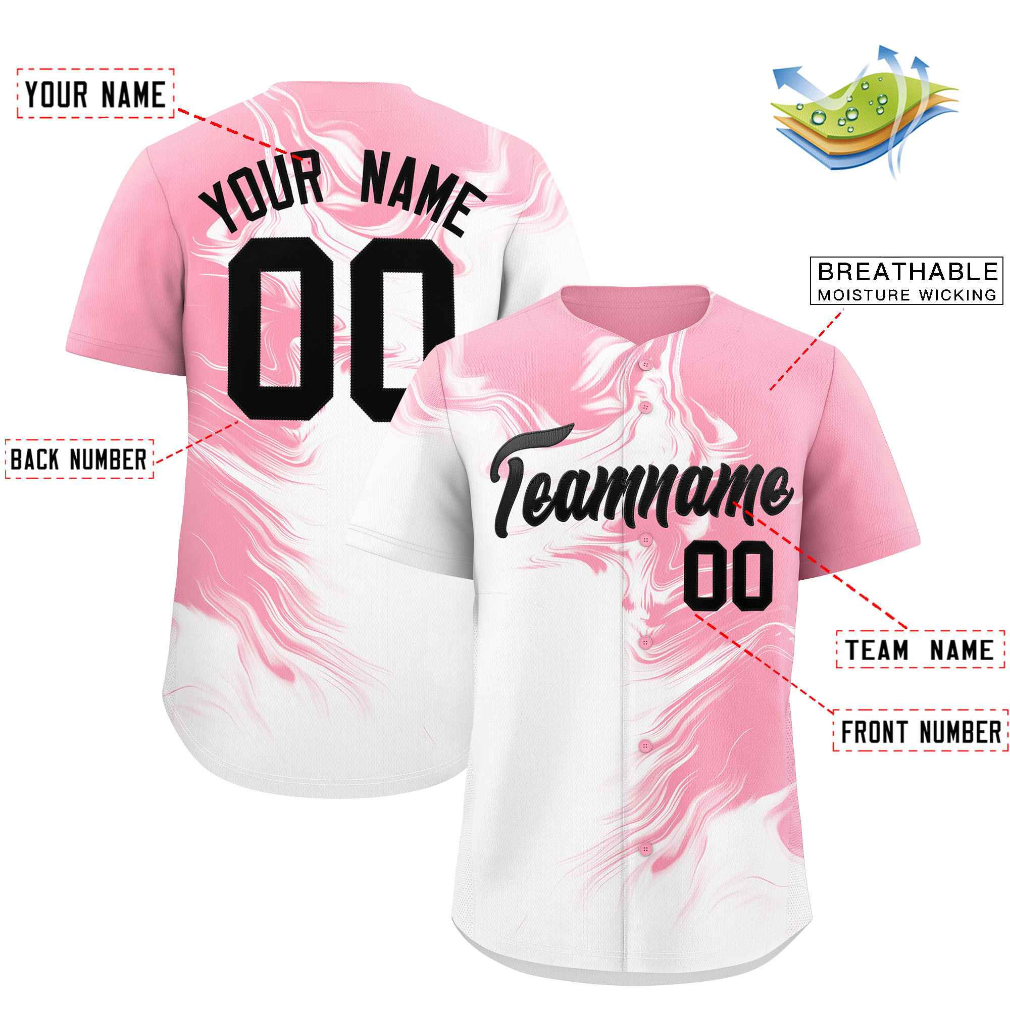 Custom Light Pink White Personalized Ink Pattern Authentic Baseball Jersey| KXKSHOP