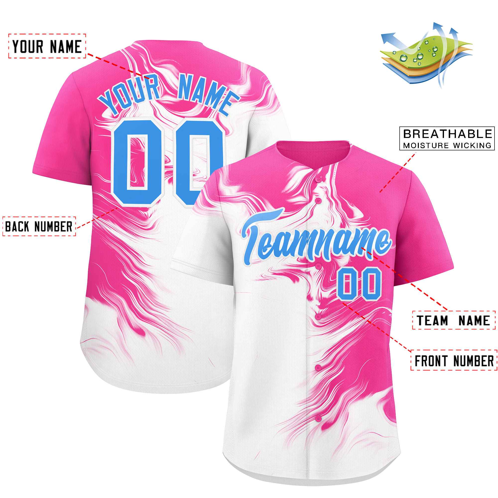 Custom Pink White Personalized Ink Pattern Authentic Baseball Jersey| KXKSHOP