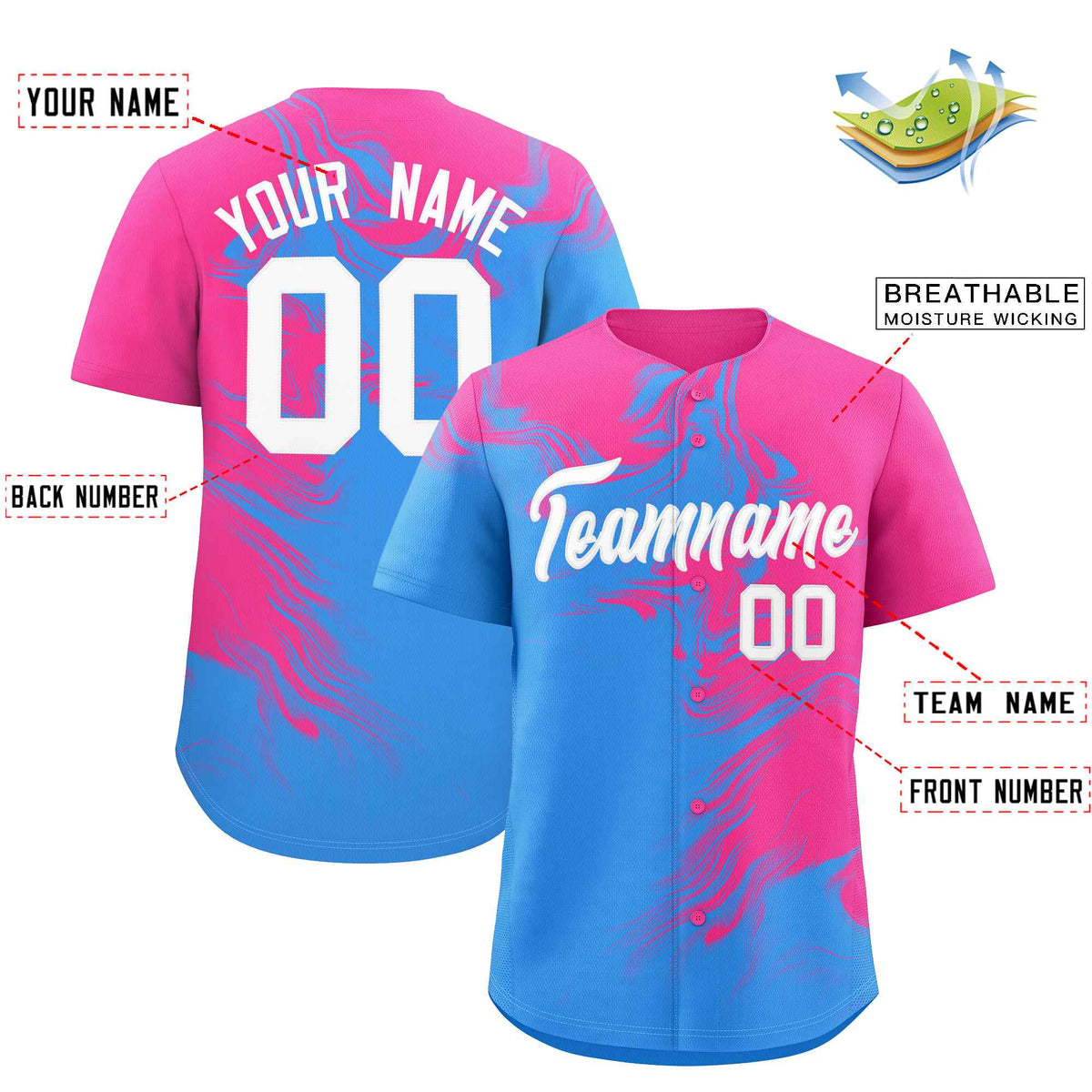 Custom Pink Powder Blue Personalized Ink Pattern Authentic Baseball Jersey| KXKSHOP