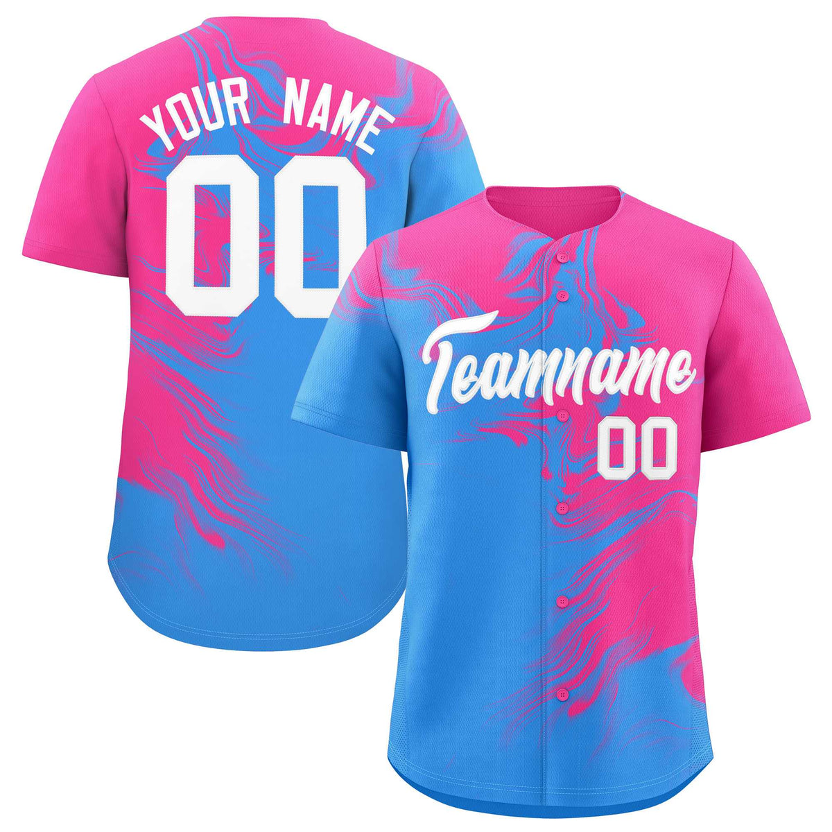 Custom Pink Powder Blue Personalized Ink Pattern Authentic Baseball Jersey| KXKSHOP