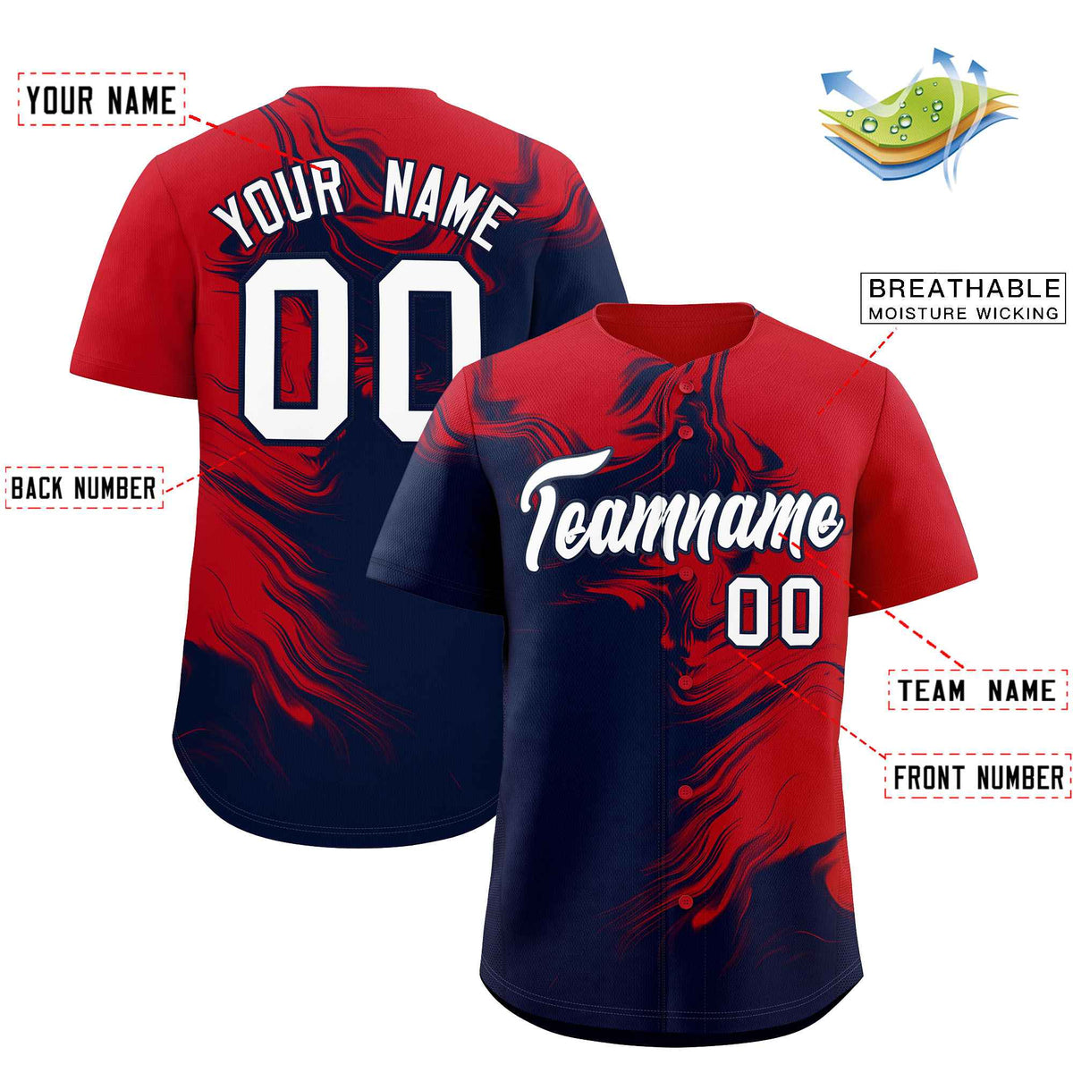 Custom Red Navy Personalized Ink Pattern Authentic Baseball Jersey| KXKSHOP