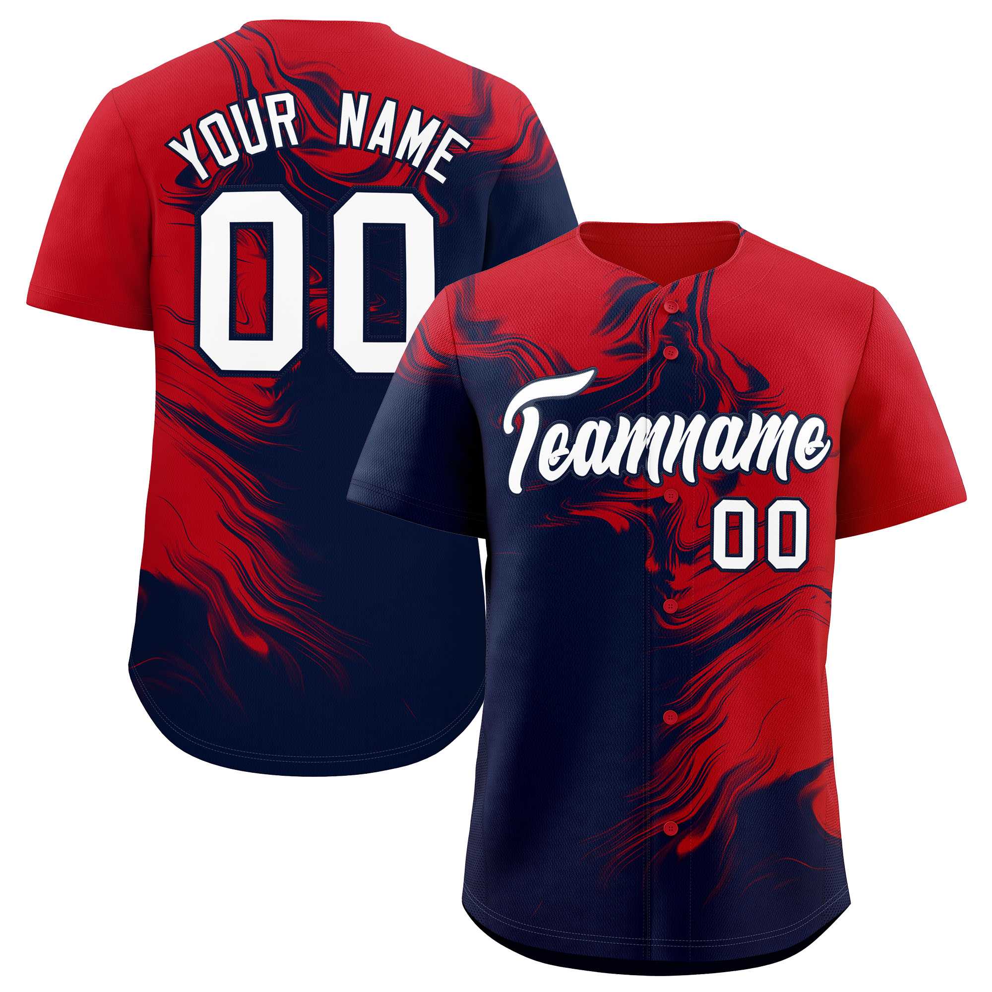 Custom Red Navy Personalized Ink Pattern Authentic Baseball Jersey| KXKSHOP