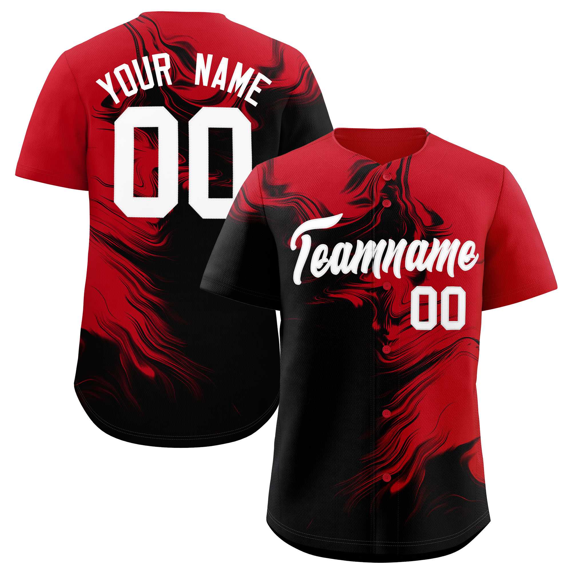Custom Red Black Personalized Ink Pattern Authentic Baseball Jersey| KXKSHOP