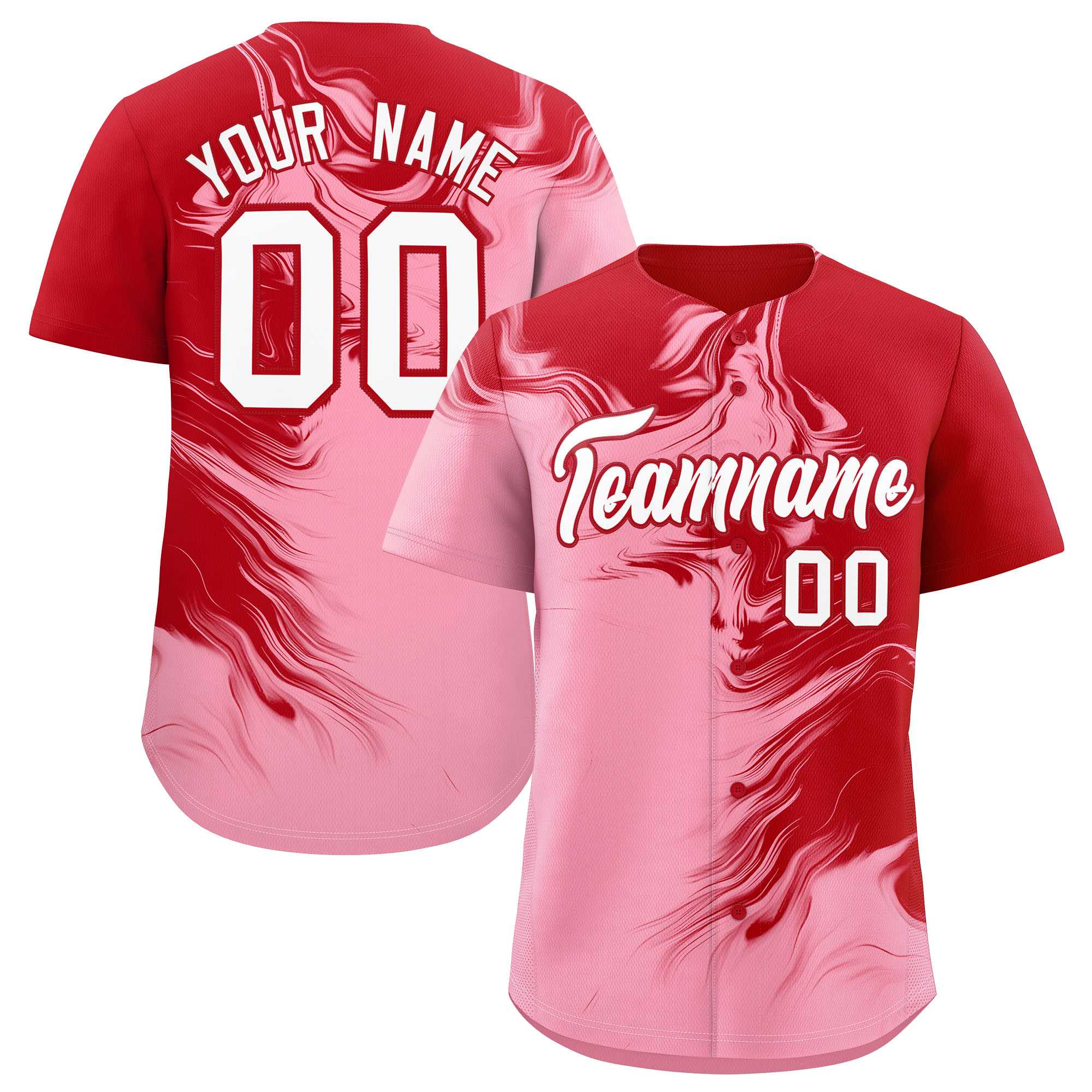 Custom Red Light Pink Personalized Ink Pattern Authentic Baseball Jersey| KXKSHOP