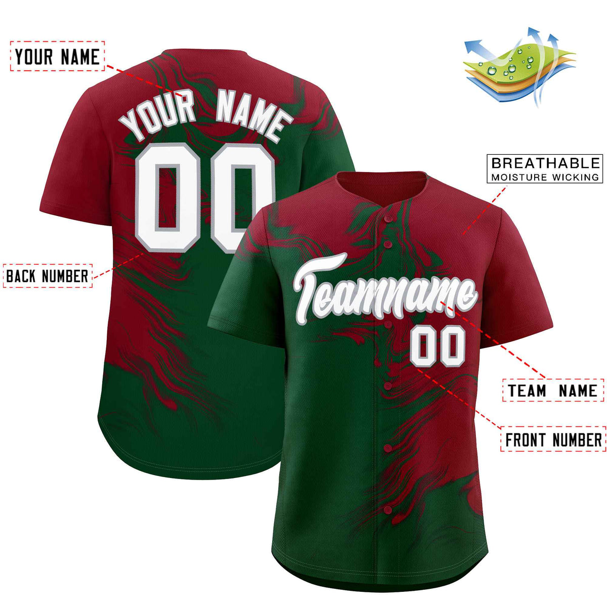 Custom Crimson Green Personalized Ink Pattern Authentic Baseball Jersey| KXKSHOP