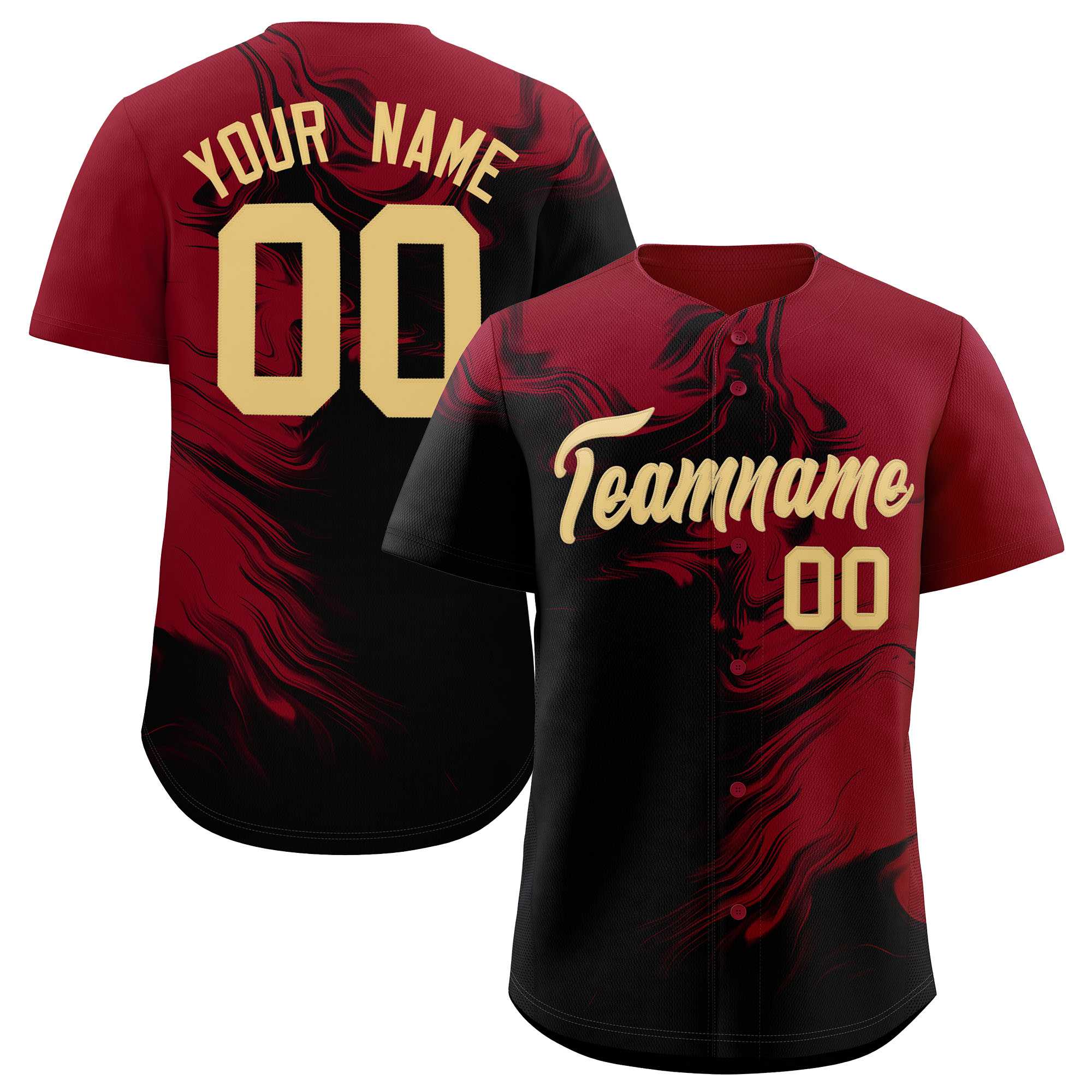 Custom Crimson Black Personalized Ink Pattern Authentic Baseball Jersey| KXKSHOP