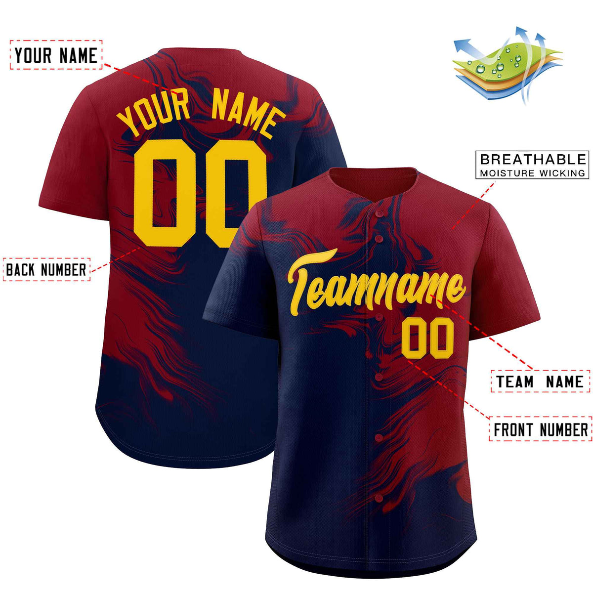 Custom Crimson Navy Personalized Ink Pattern Authentic Baseball Jersey| KXKSHOP