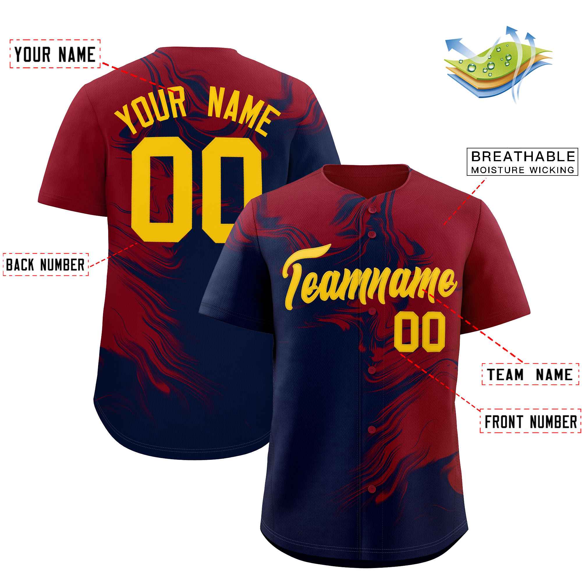 Custom Crimson Navy Personalized Ink Pattern Authentic Baseball Jersey| KXKSHOP