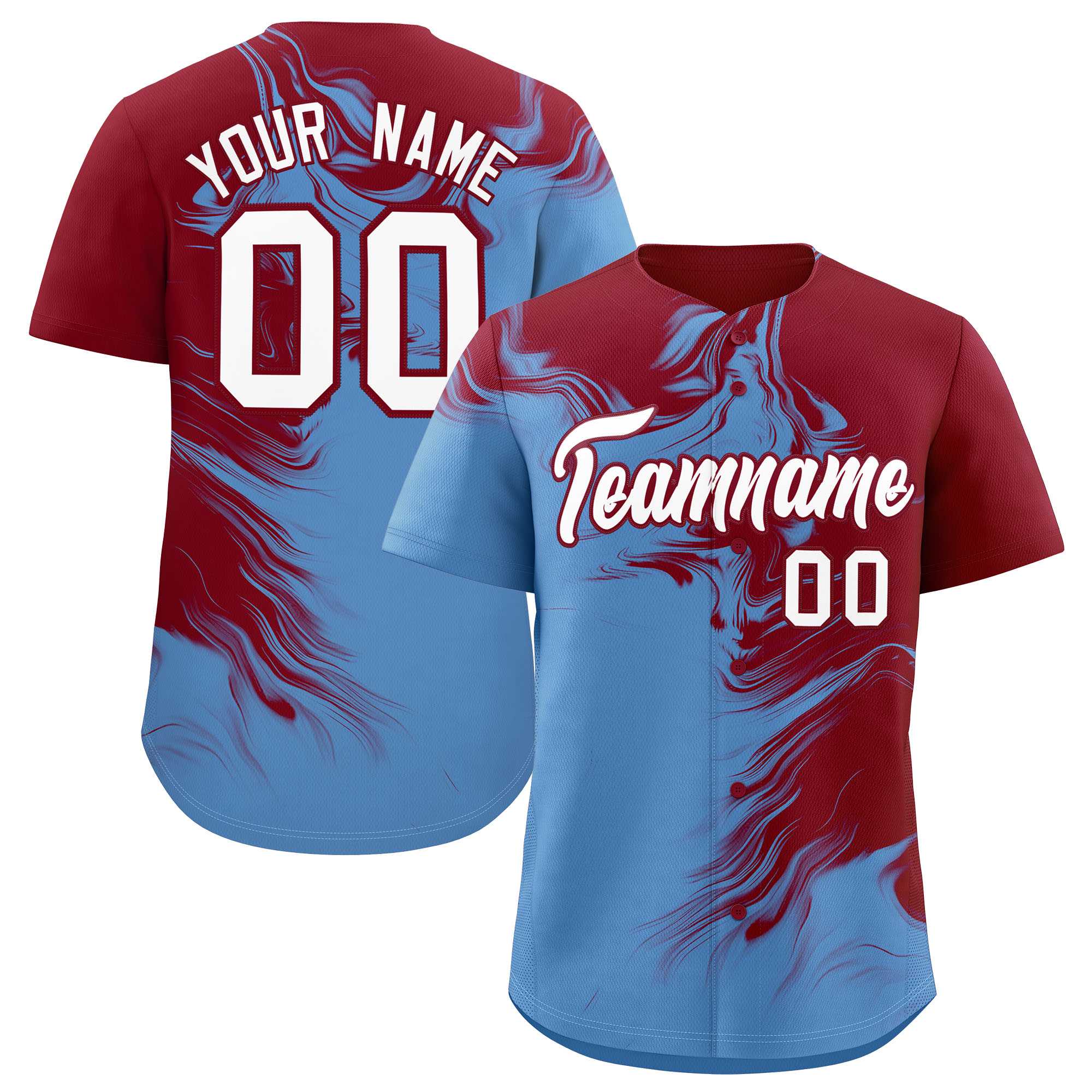 Custom Crimson Powder Blue Personalized Ink Pattern Authentic Baseball Jersey| KXKSHOP