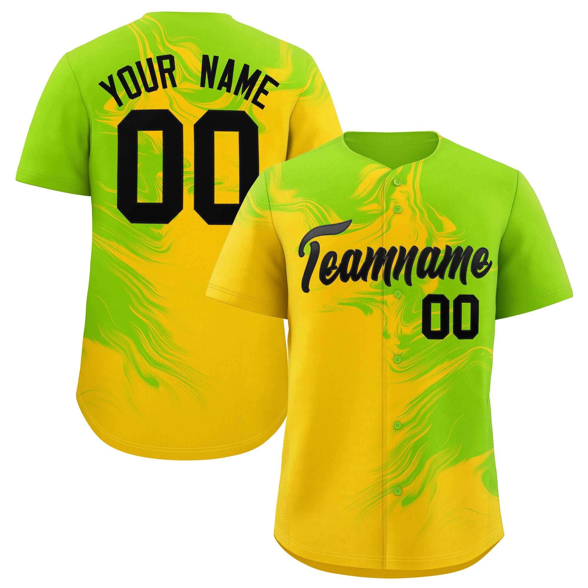 Custom Neon Green Gold Personalized Ink Pattern Authentic Baseball Jersey| KXKSHOP