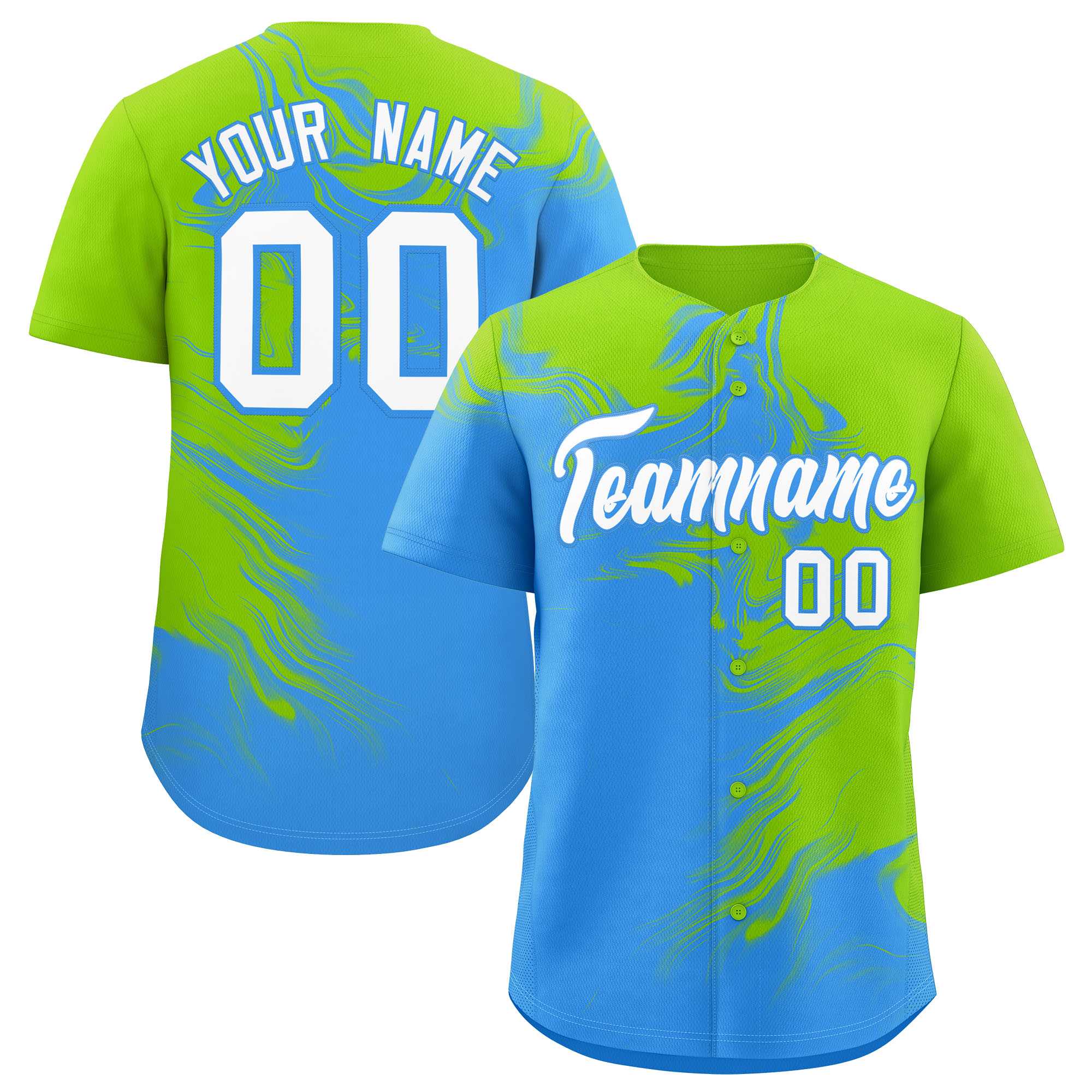 Custom Neon Green Powder Blue Personalized Ink Pattern Authentic Baseball Jersey| KXKSHOP