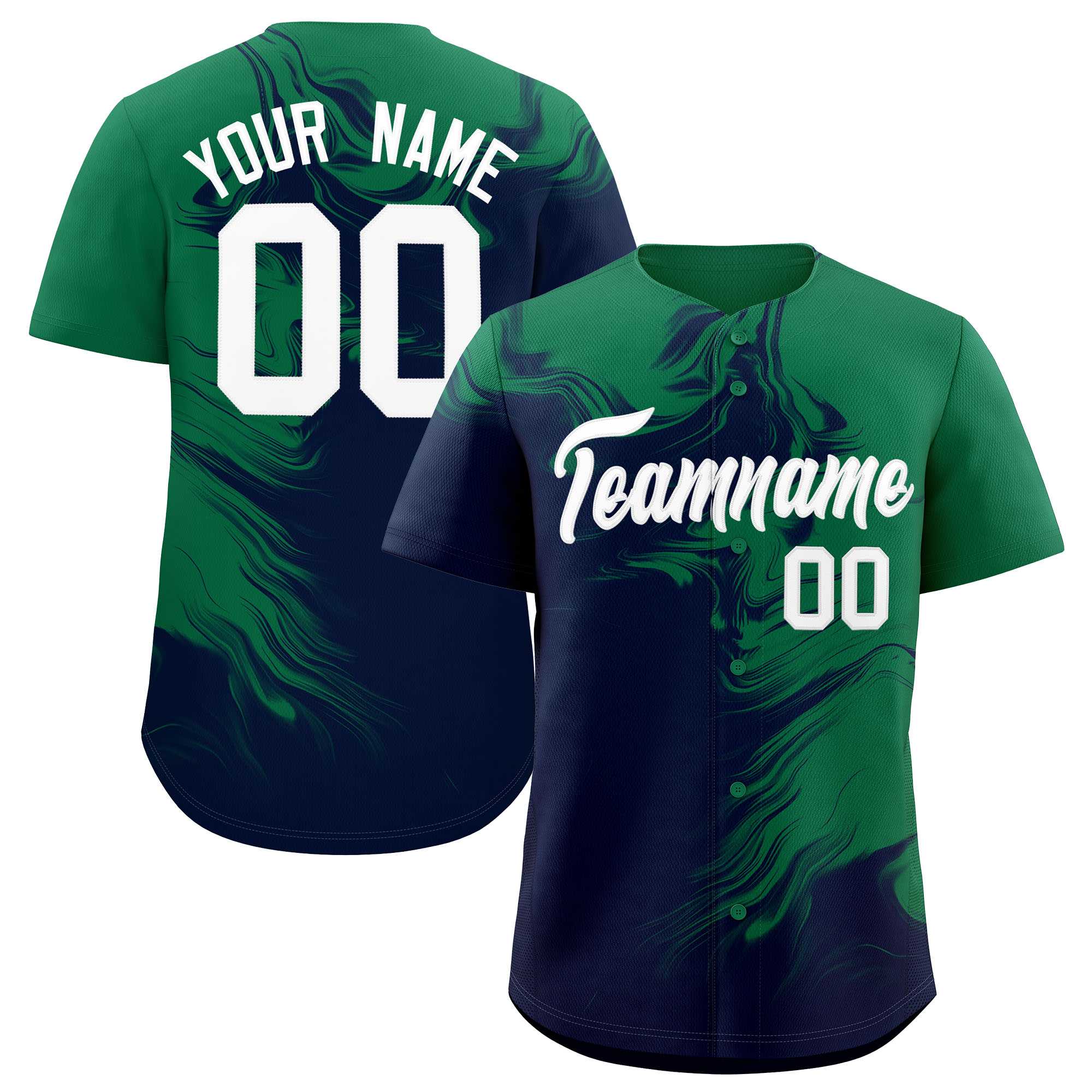 Custom Kelly Green Navy Personalized Ink Pattern Authentic Baseball Jersey| KXKSHOP