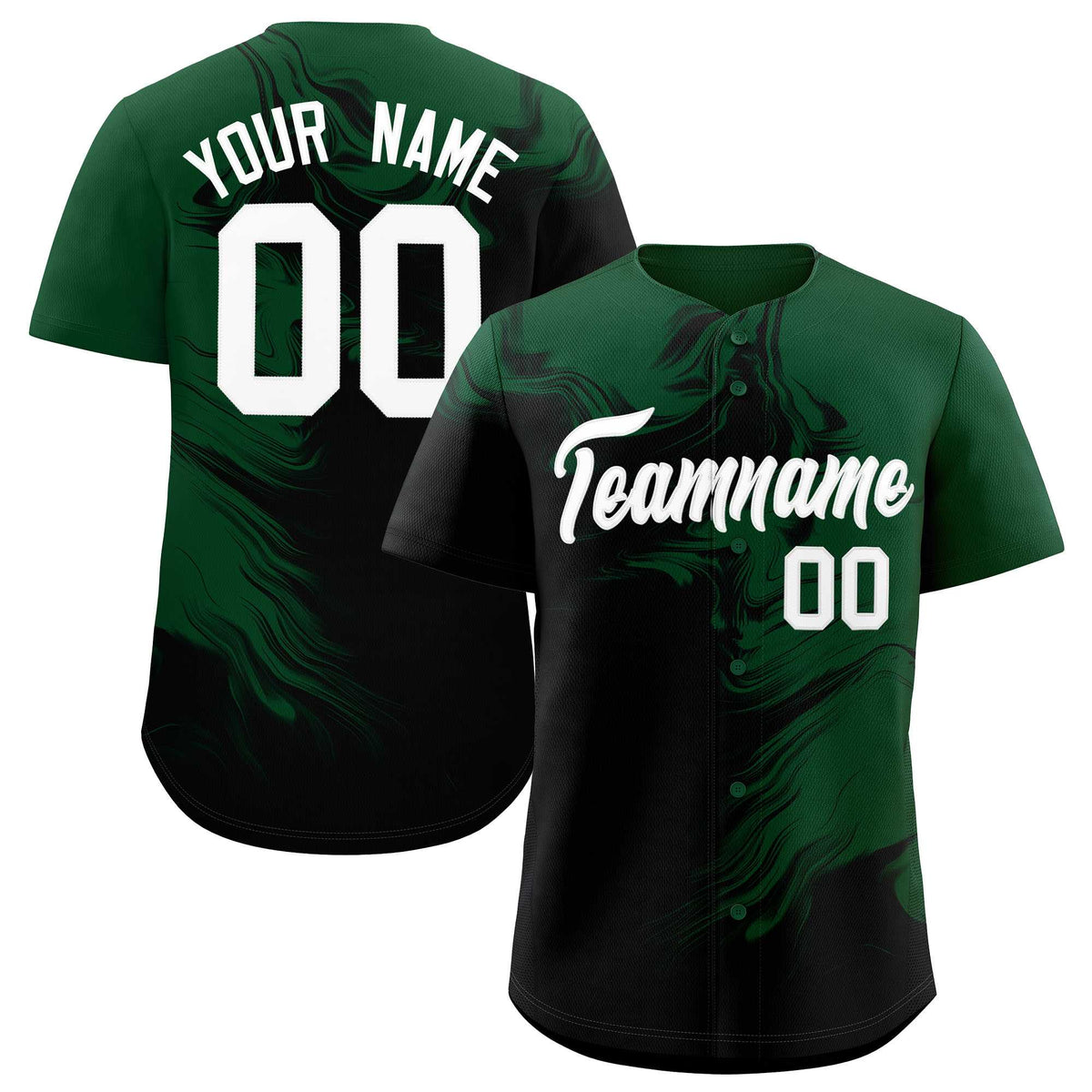 Custom Green Black Personalized Ink Pattern Authentic Baseball Jersey| KXKSHOP