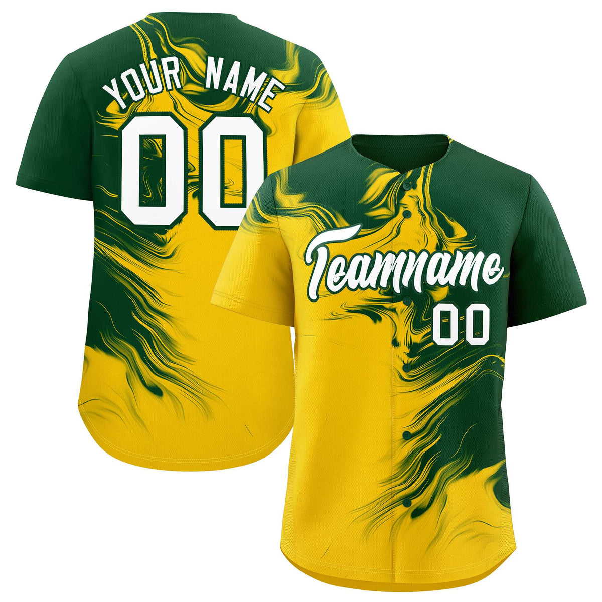 Custom Green Gold Personalized Ink Pattern Authentic Baseball Jersey| KXKSHOP