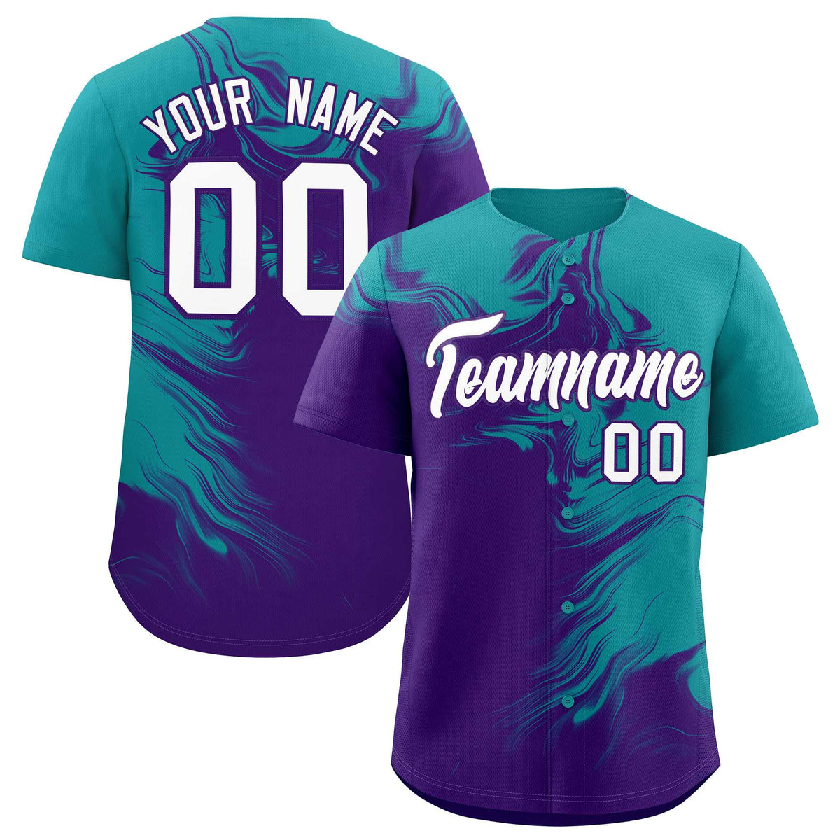Custom Aqua Purple Personalized Ink Pattern Authentic Baseball Jersey| KXKSHOP