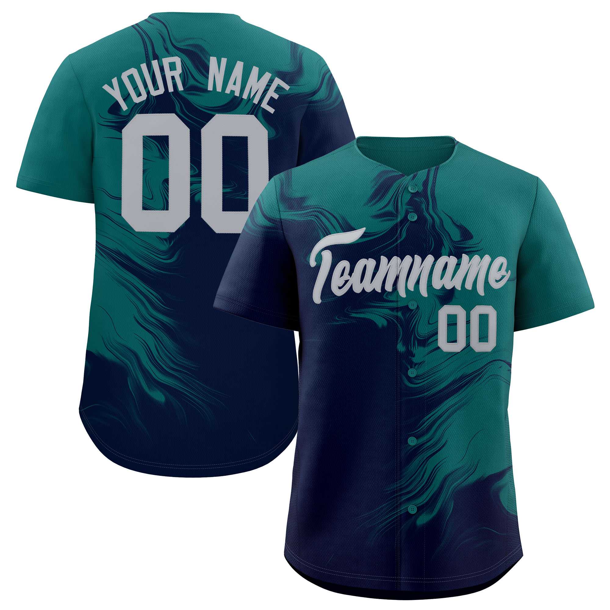 Custom Aqua Navy Personalized Ink Pattern Authentic Baseball Jersey| KXKSHOP