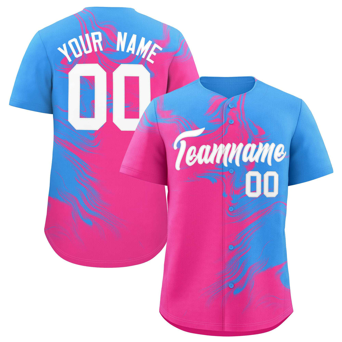 Custom Powder Blue Pink Personalized Ink Pattern Authentic Baseball Jersey| KXKSHOP