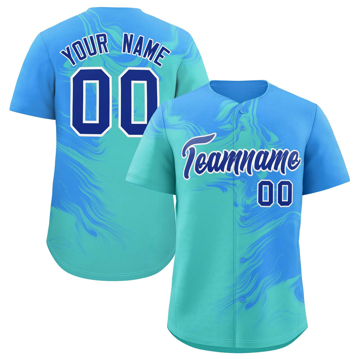 Custom Powder Blue Bright Green Personalized Ink Pattern Authentic Baseball Jersey| KXKSHOP