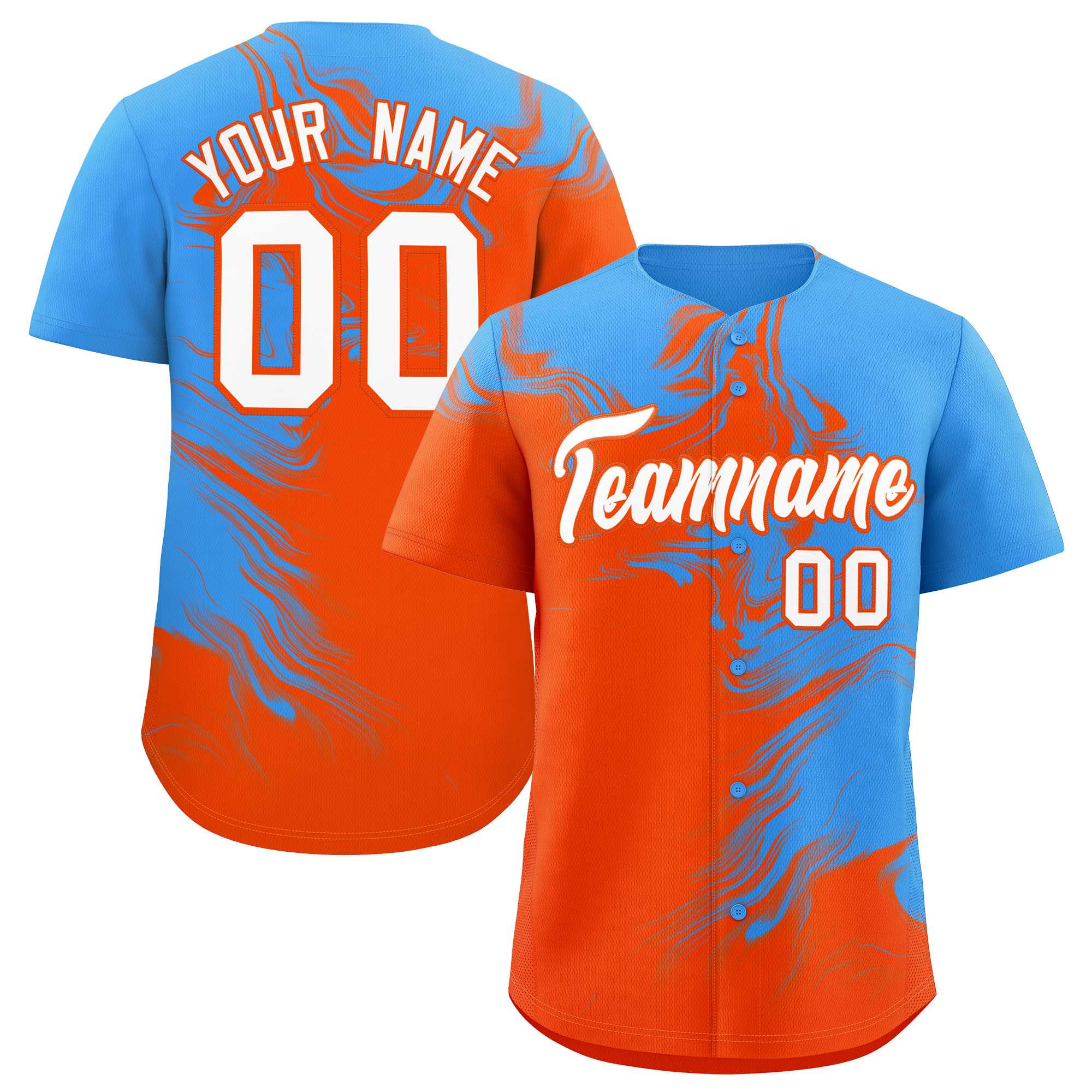 Custom Powder Blue Orange Personalized Ink Pattern Authentic Baseball Jersey| KXKSHOP