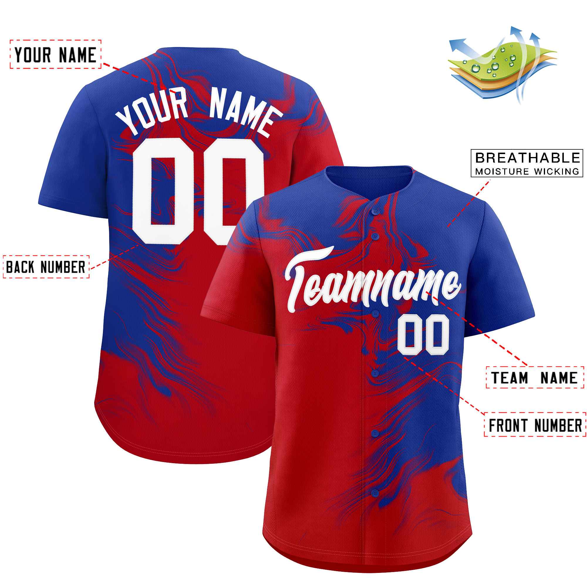 Custom Royal Red Personalized Ink Pattern Authentic Baseball Jersey| KXKSHOP