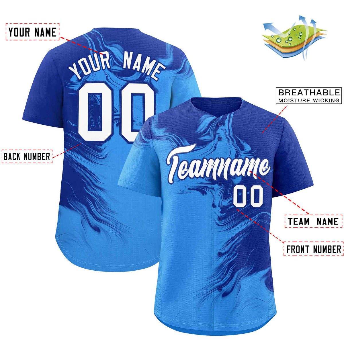 Custom Royal Powder Blue Personalized Ink Pattern Authentic Baseball Jersey| KXKSHOP