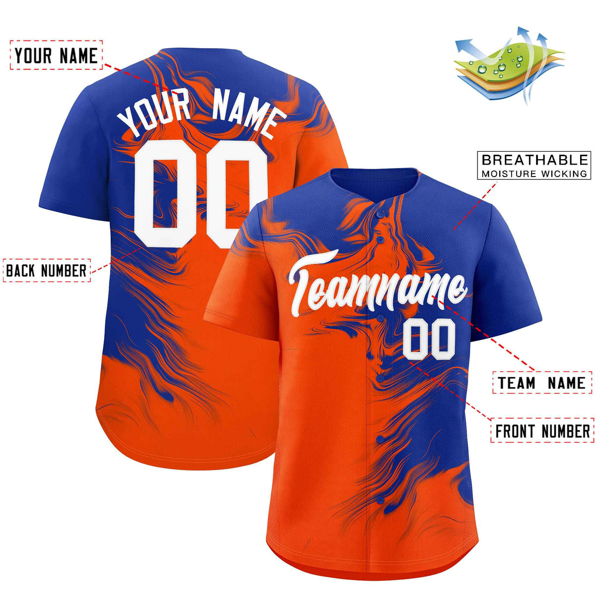 Custom Royal Orange Personalized Ink Pattern Authentic Baseball Jersey| KXKSHOP
