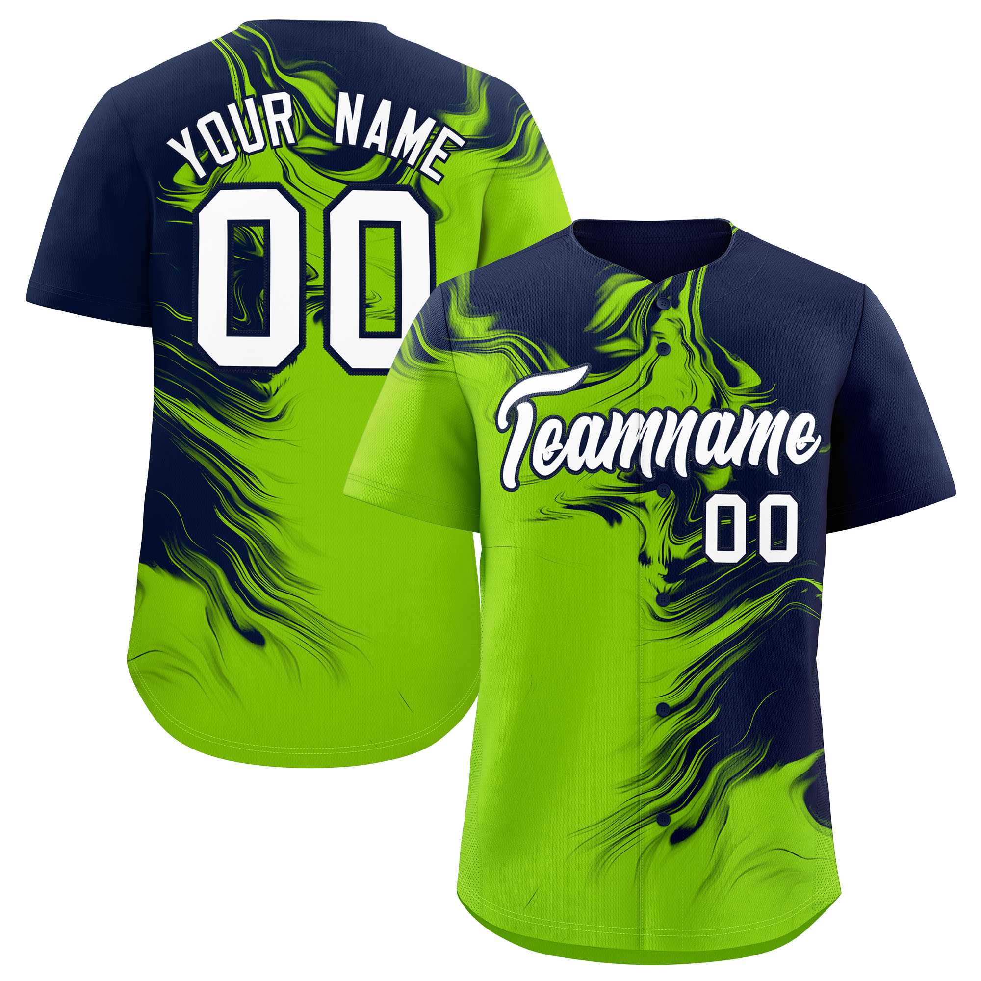 Custom Navy Neon Green Personalized Ink Pattern Authentic Baseball Jersey| KXKSHOP