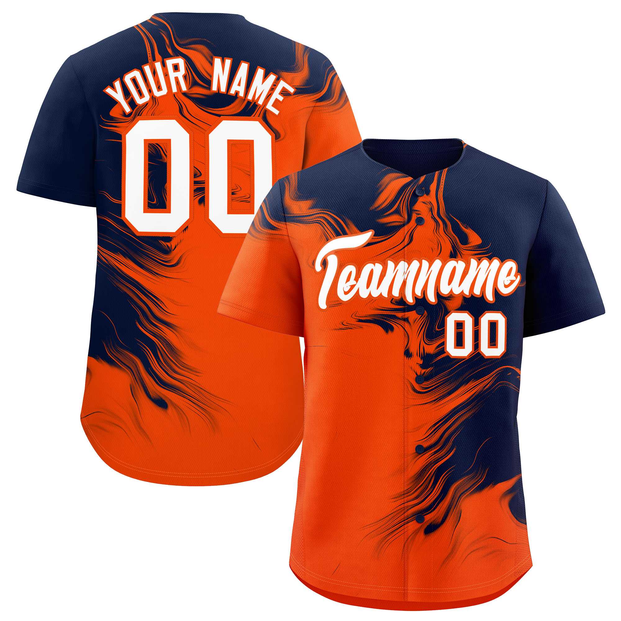 Custom Navy Orange Personalized Ink Pattern Authentic Baseball Jersey| KXKSHOP