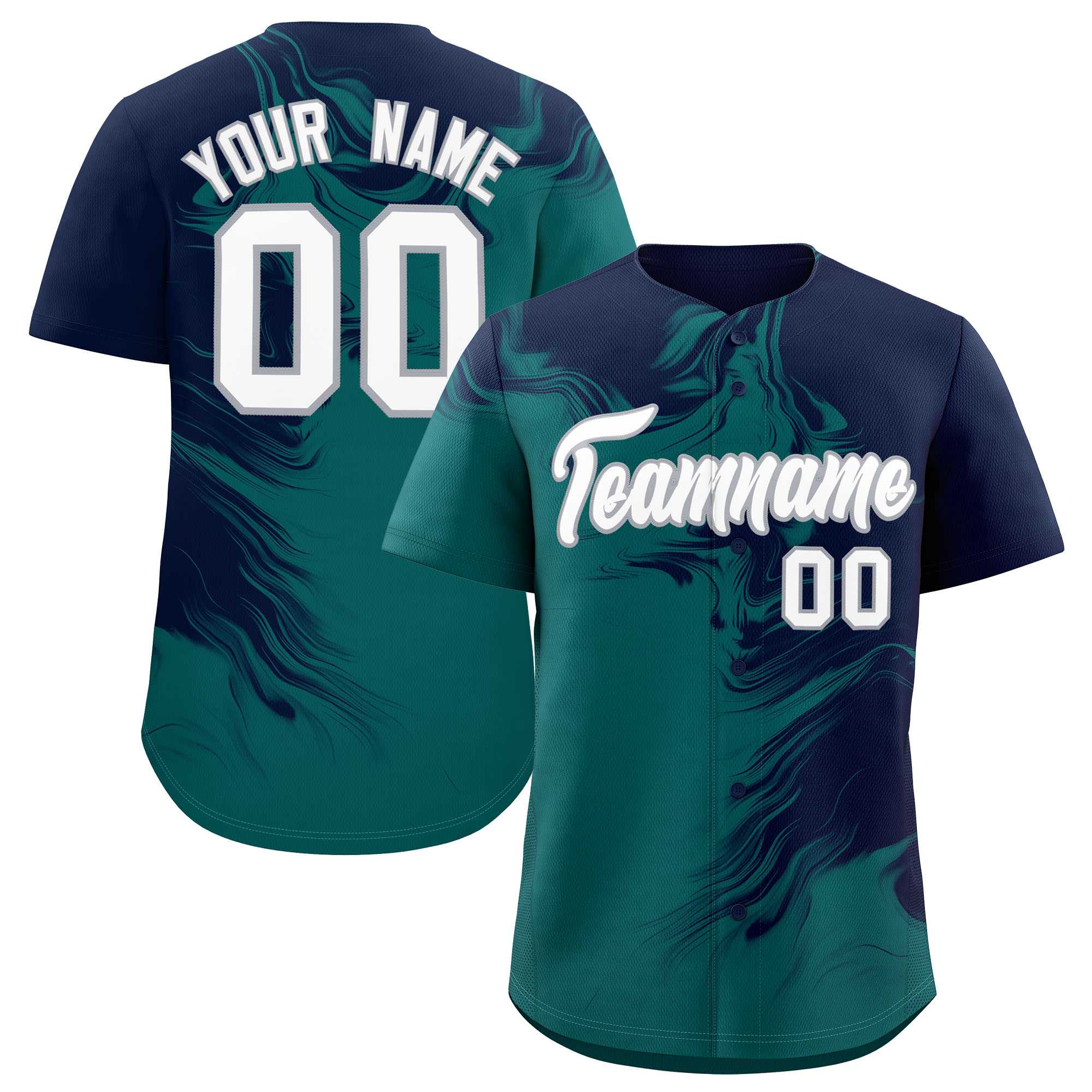 Custom Navy Aqua Personalized Ink Pattern Authentic Baseball Jersey| KXKSHOP