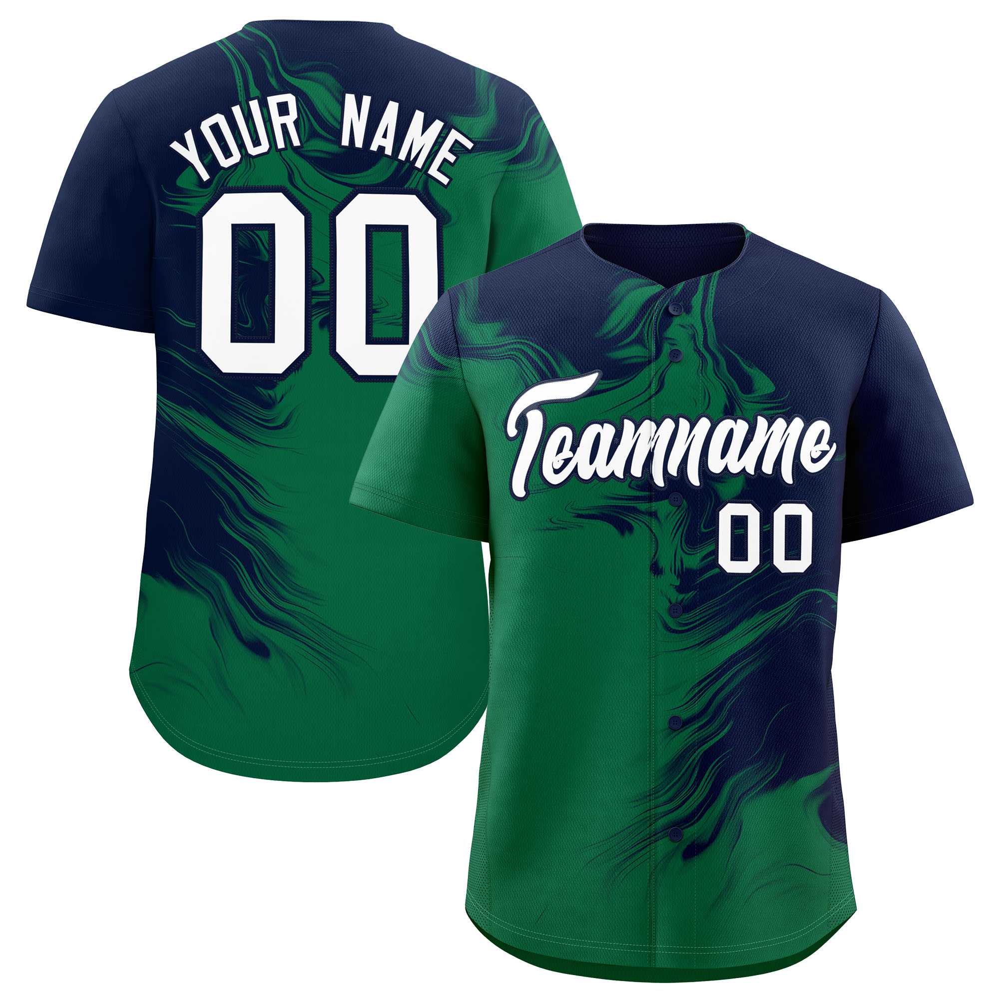 Custom Navy Kelly Green Personalized Ink Pattern Authentic Baseball Jersey| KXKSHOP