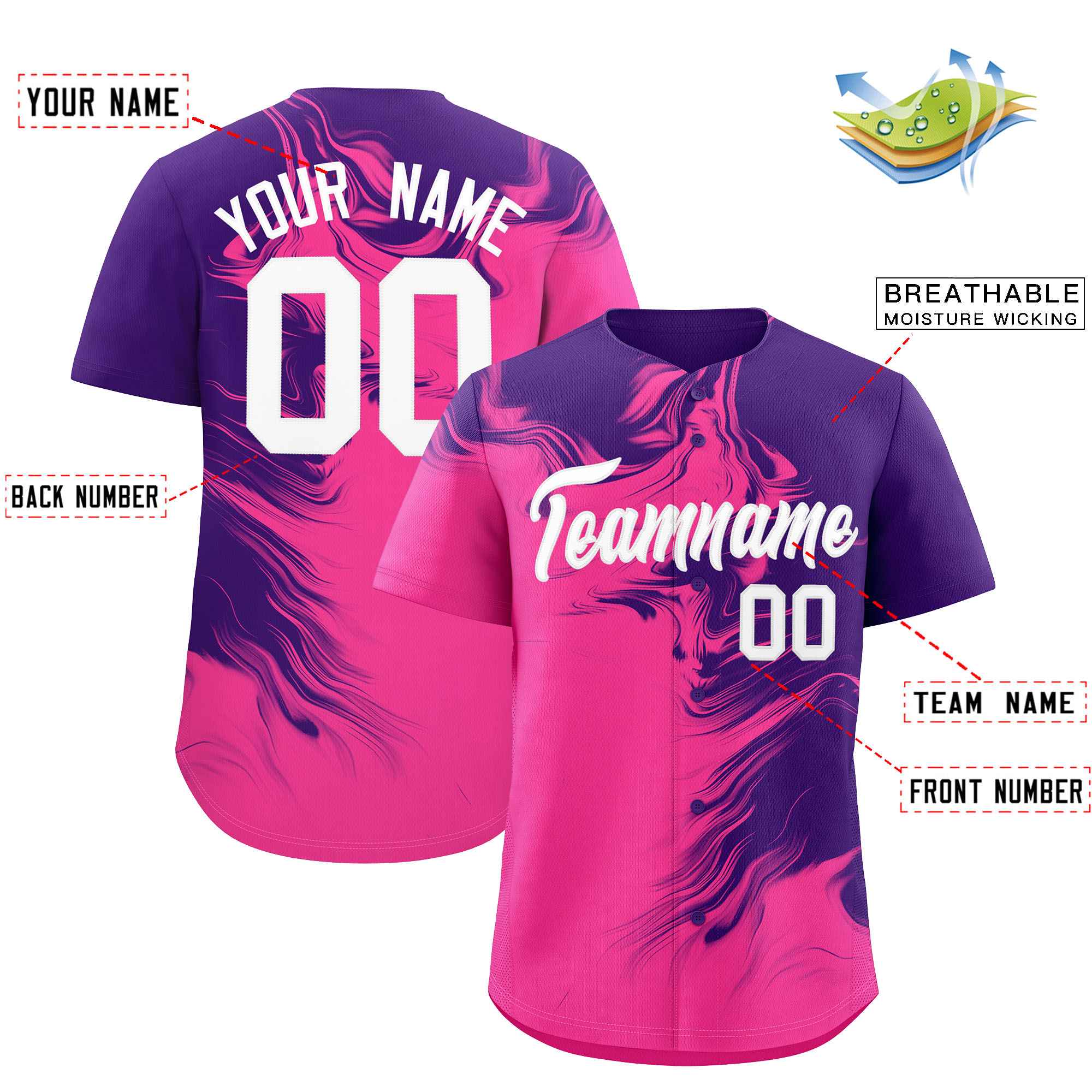 Custom Purple Pink Personalized Ink Pattern Authentic Baseball Jersey| KXKSHOP