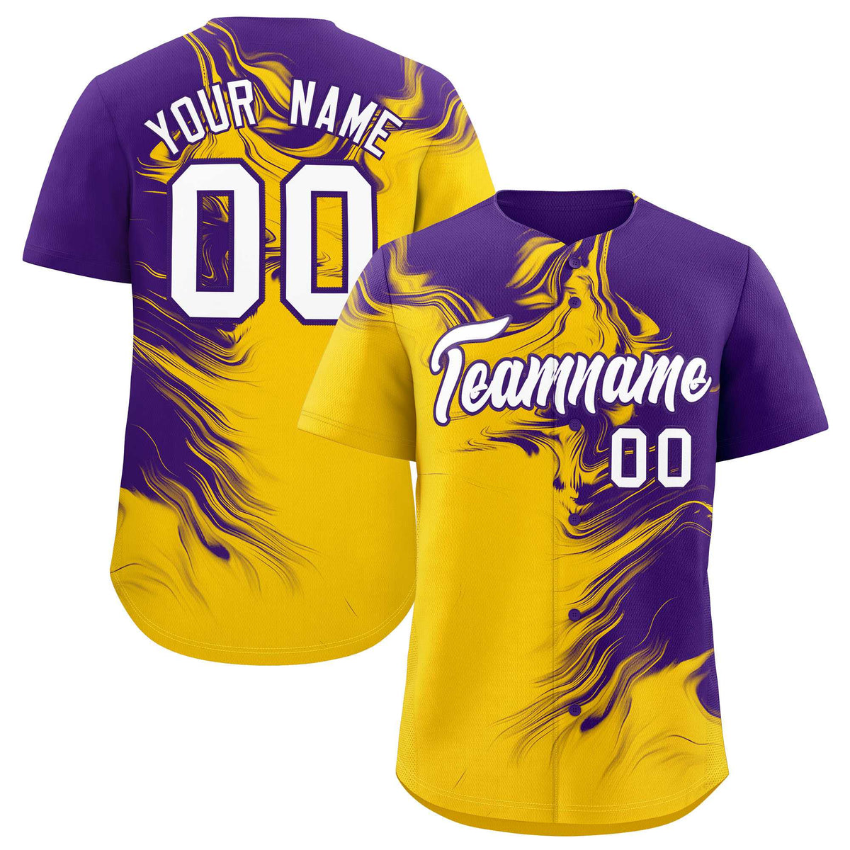 Custom Purple Gold Personalized Ink Pattern Authentic Baseball Jersey| KXKSHOP
